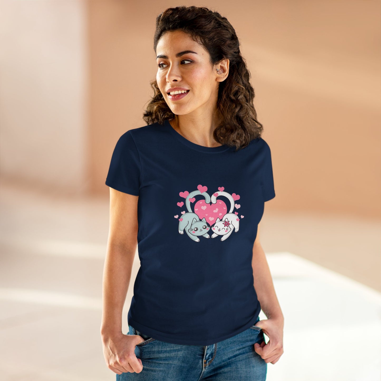 Cute Cat Love Tee for Pet Lovers, Valentine's Day Gift, Women's Casual Cotton T-Shirt, Cat Lover Shirt, Unique Pet Gift