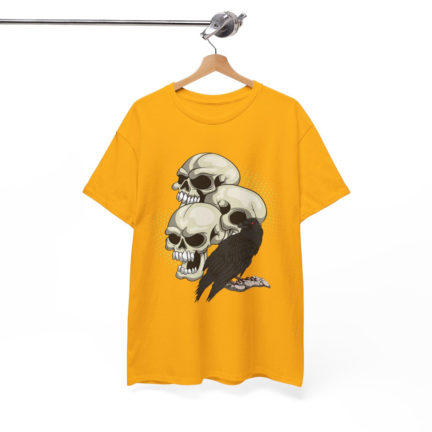 Skull Crow Tee - Unisex Heavy Cotton T-Shirt, Edgy Graphic Shirt, Gothic Style Apparel, Halloween Outfit, Alternative Fashion