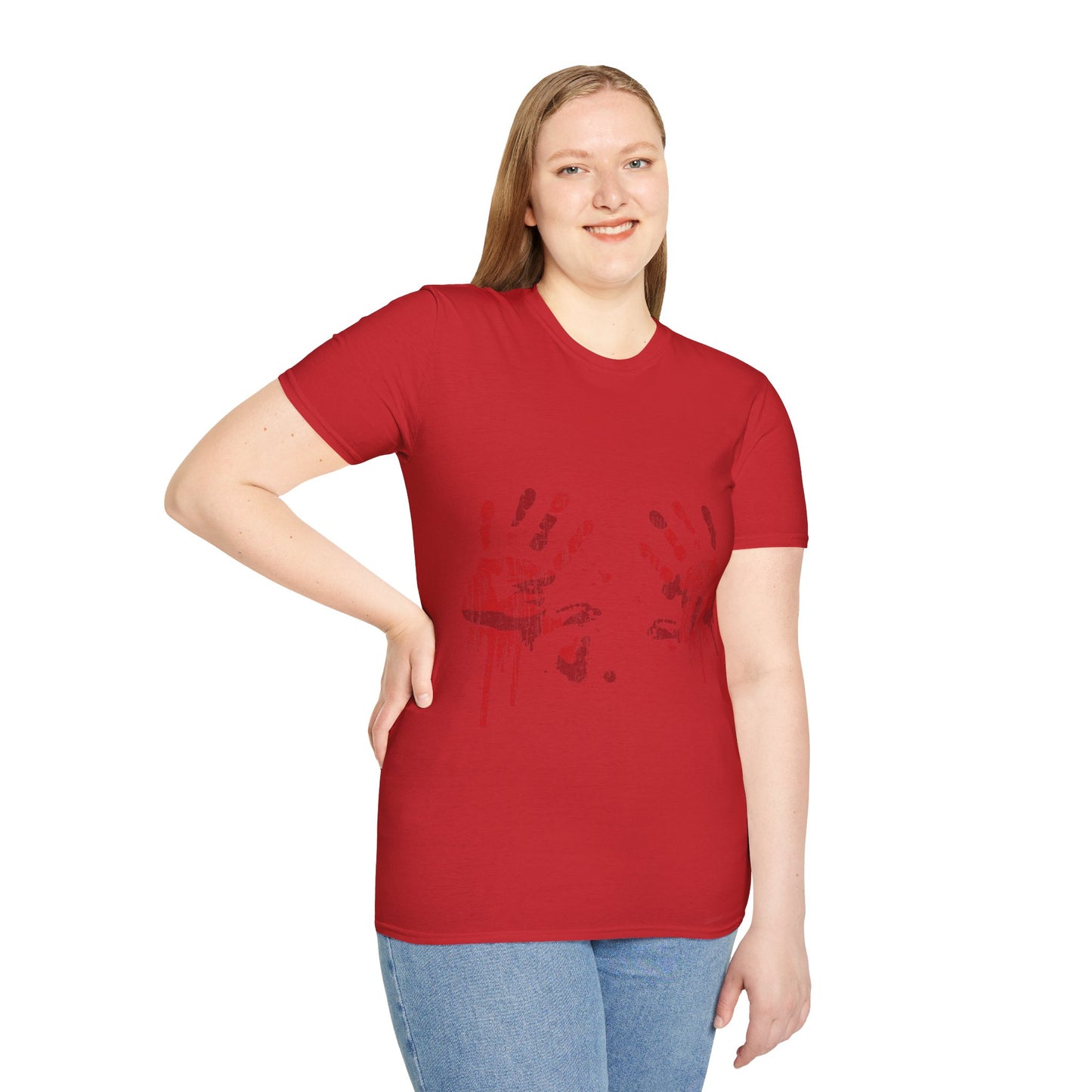 Bloody Handprints Unisex T-Shirt, Halloween Costume Tee, Spooky Graphic Shirt, Horror Movie Apparel, Gore T-Shirt