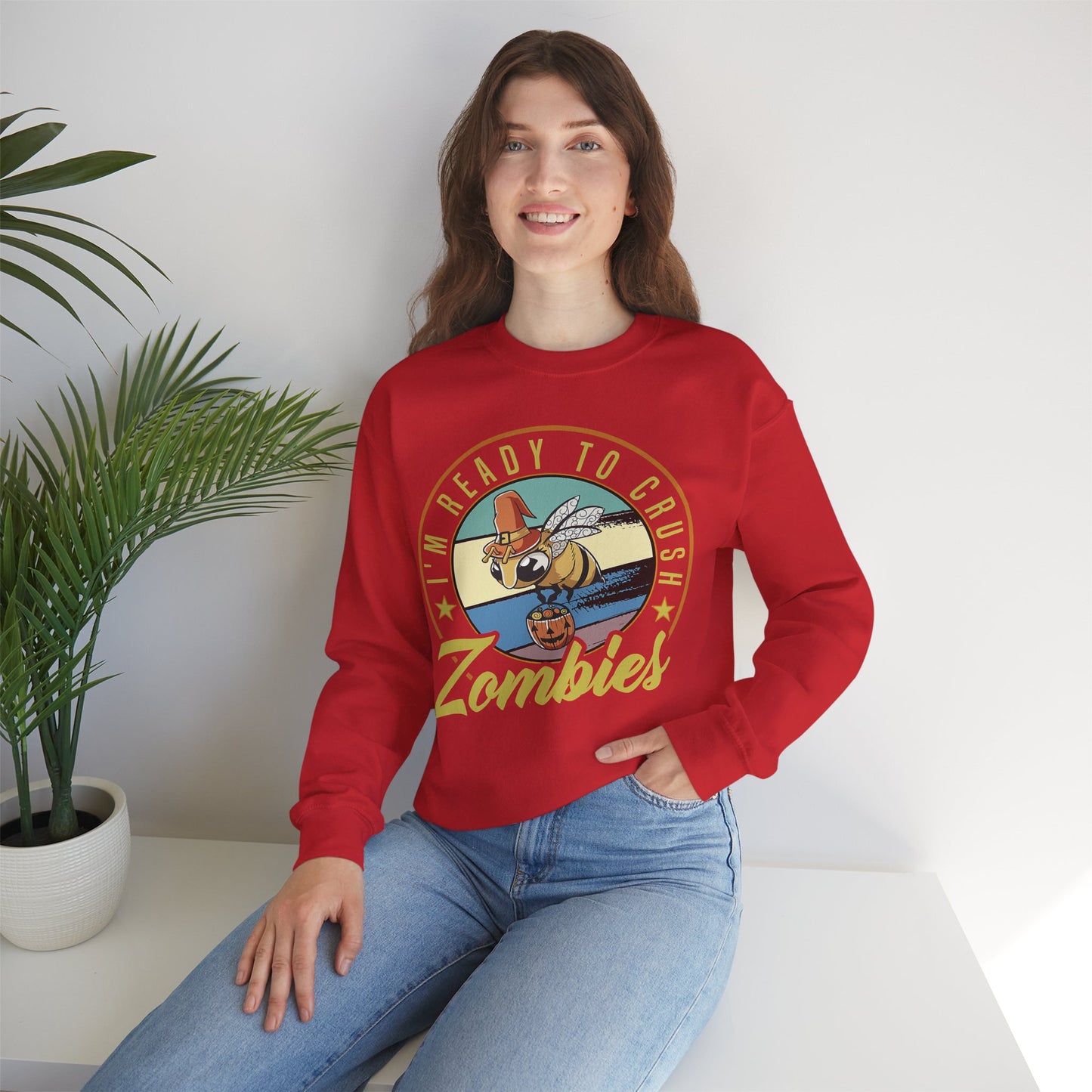Zombie-Themed Crewneck Sweatshirt - Funny Halloween Gift for Friends, Casual Wear, Cozy Style, Unisex Apparel, Fall Fashion