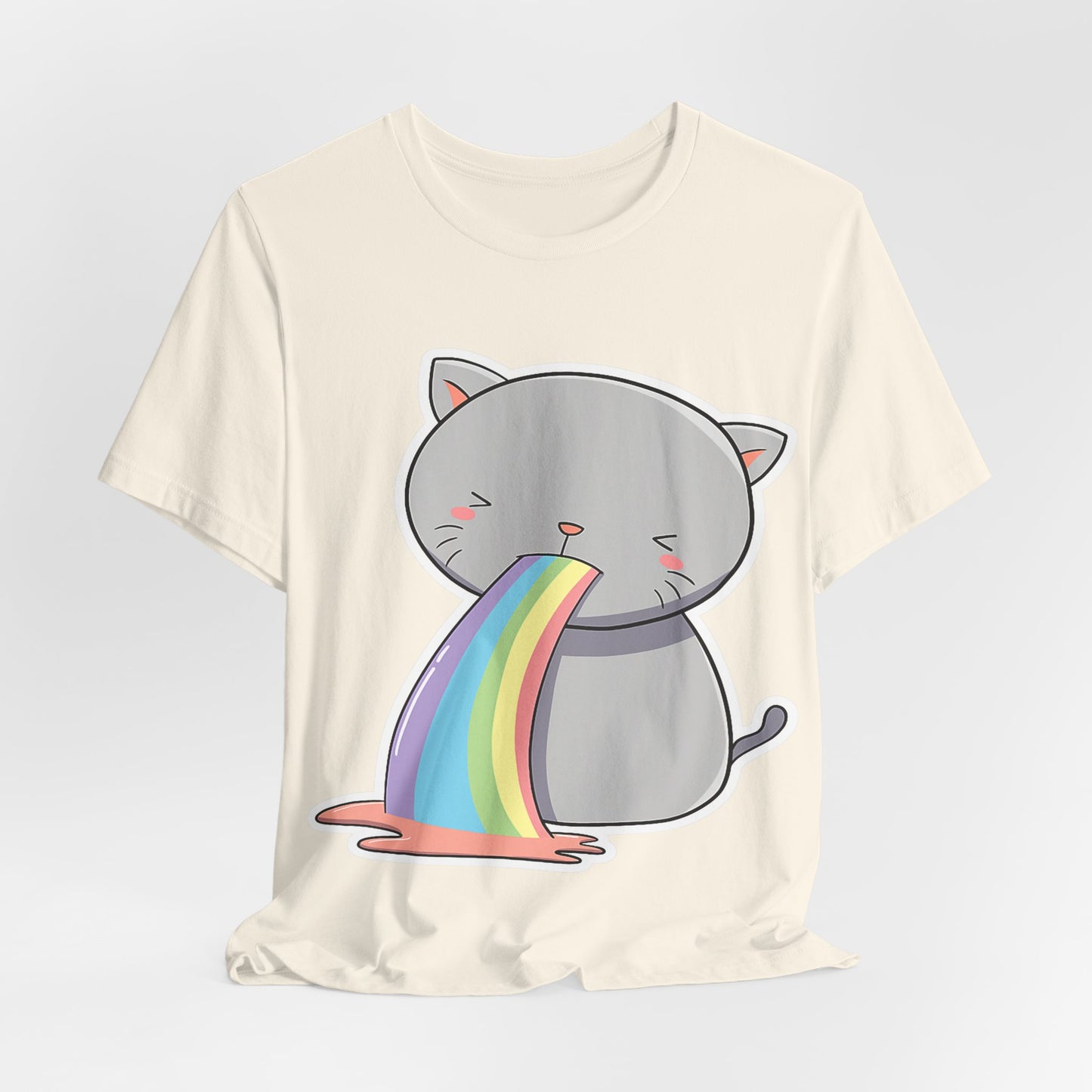 Cute Cat Rainbow Short Sleeve Tee, Fun Pet Lover Shirt, Gift for Cat Owners, Whimsical Top, Perfect for Casual Outfits