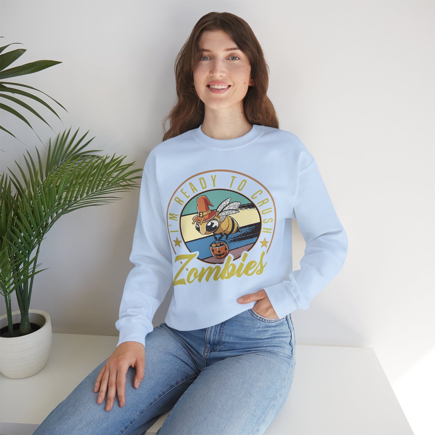 Zombie-Themed Crewneck Sweatshirt - Funny Halloween Gift for Friends, Casual Wear, Cozy Style, Unisex Apparel, Fall Fashion