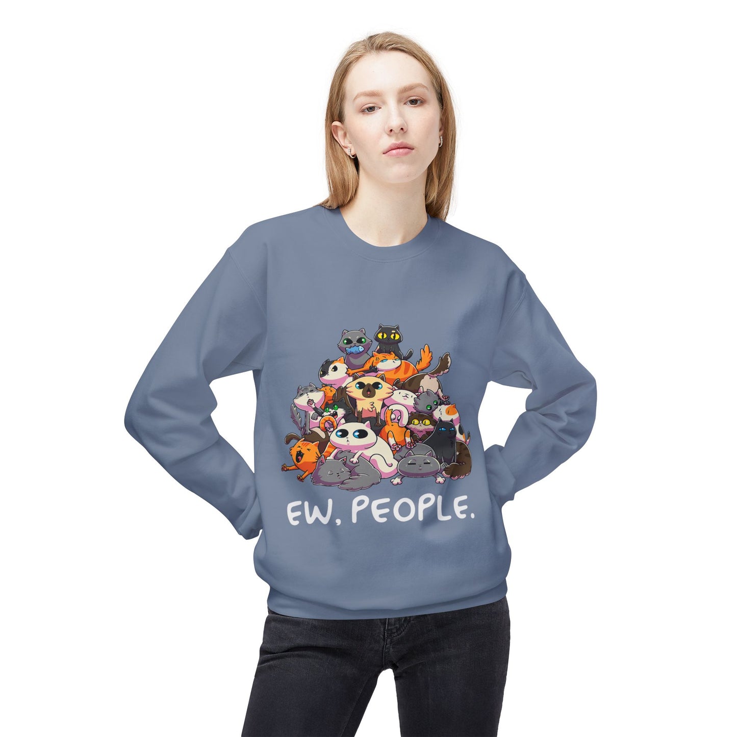 Cute Cat Lover Crewneck Sweatshirt - 'Ew. People.' Funny Gift for Cat Owners, Animal Lovers, Cozy Fashion, Unique Birthday Present