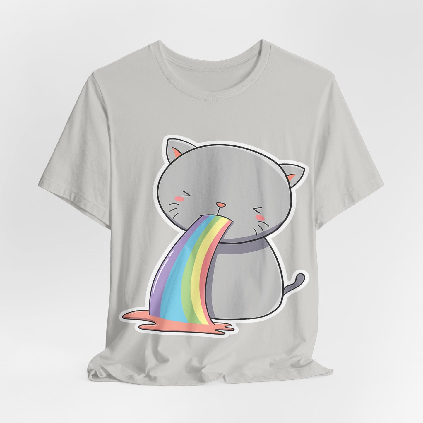 Cute Cat Rainbow Short Sleeve Tee, Fun Pet Lover Shirt, Gift for Cat Owners, Whimsical Top, Perfect for Casual Outfits