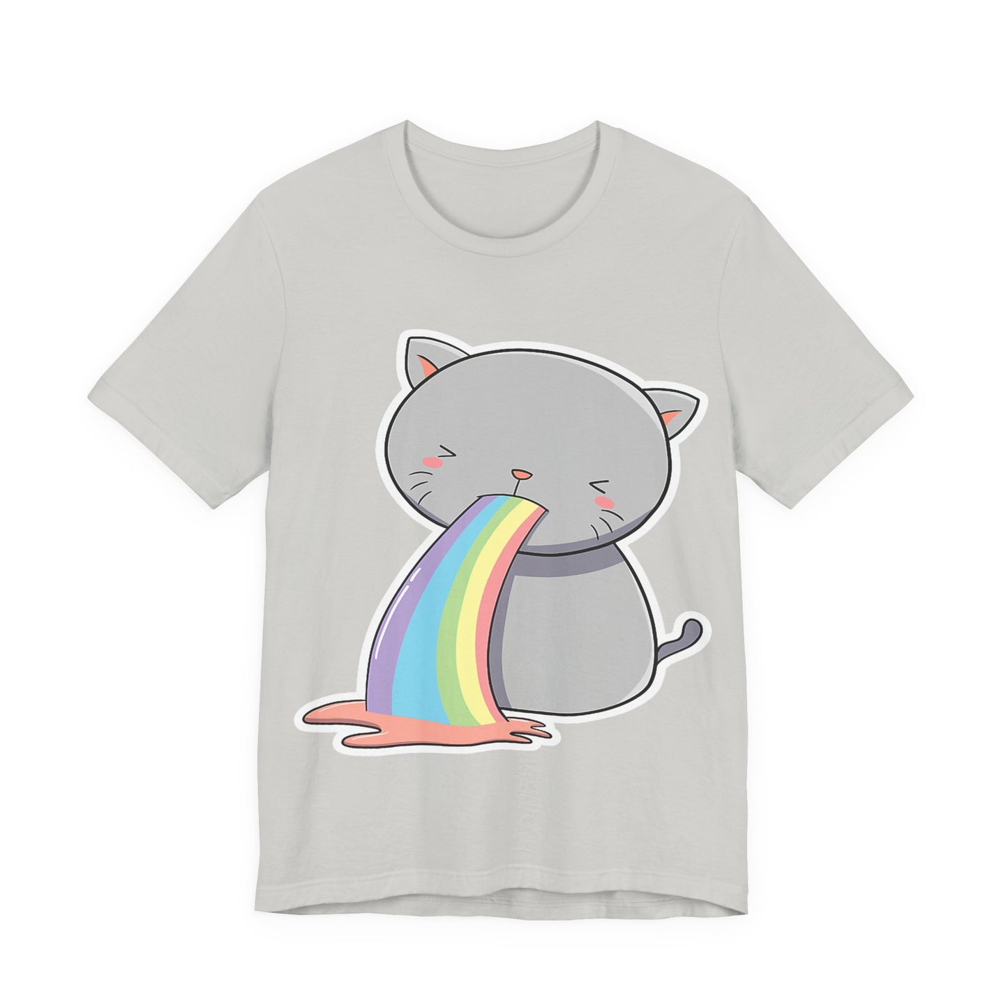 Cute Cat Rainbow Short Sleeve Tee, Fun Pet Lover Shirt, Gift for Cat Owners, Whimsical Top, Perfect for Casual Outfits