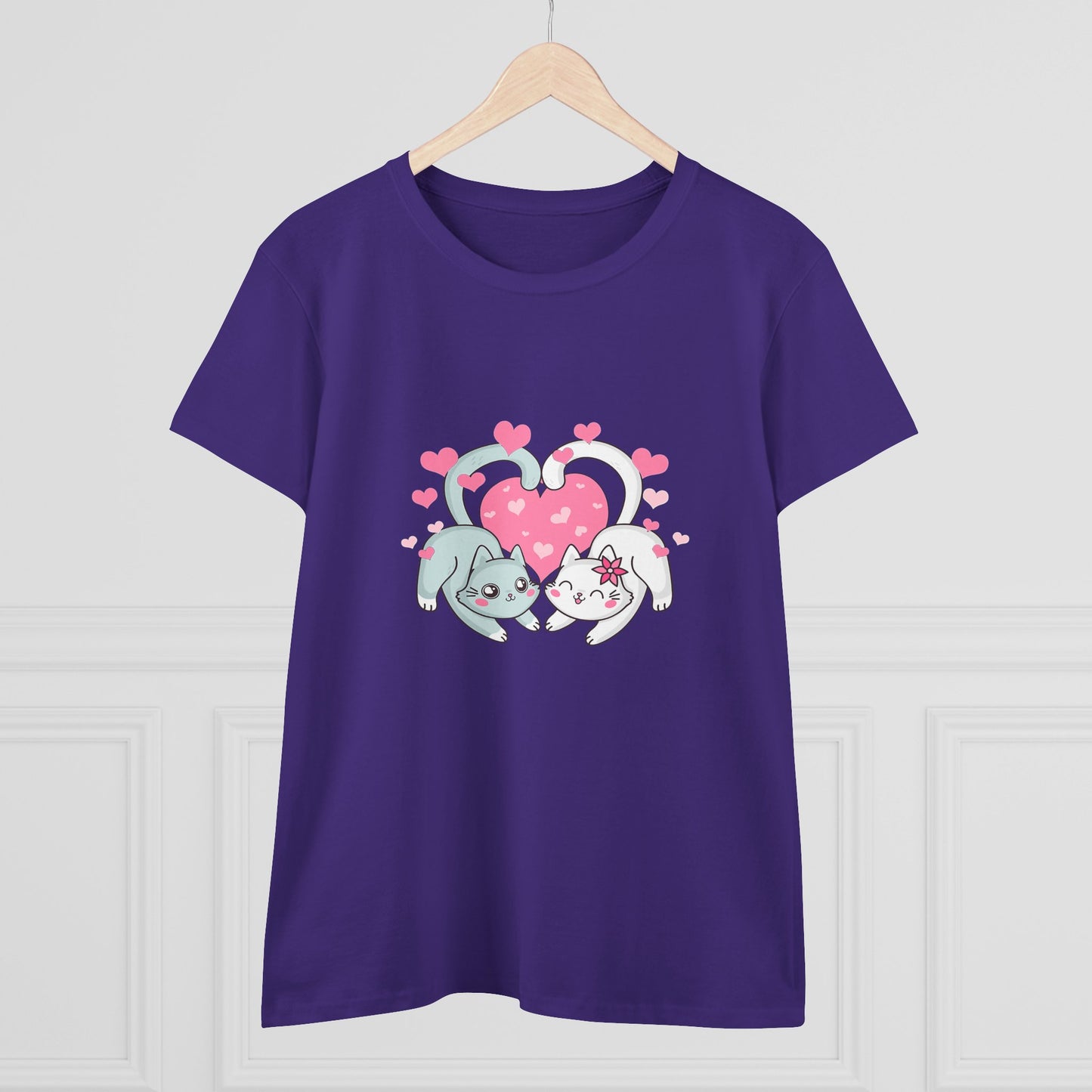 Cute Cat Love Tee for Pet Lovers, Valentine's Day Gift, Women's Casual Cotton T-Shirt, Cat Lover Shirt, Unique Pet Gift