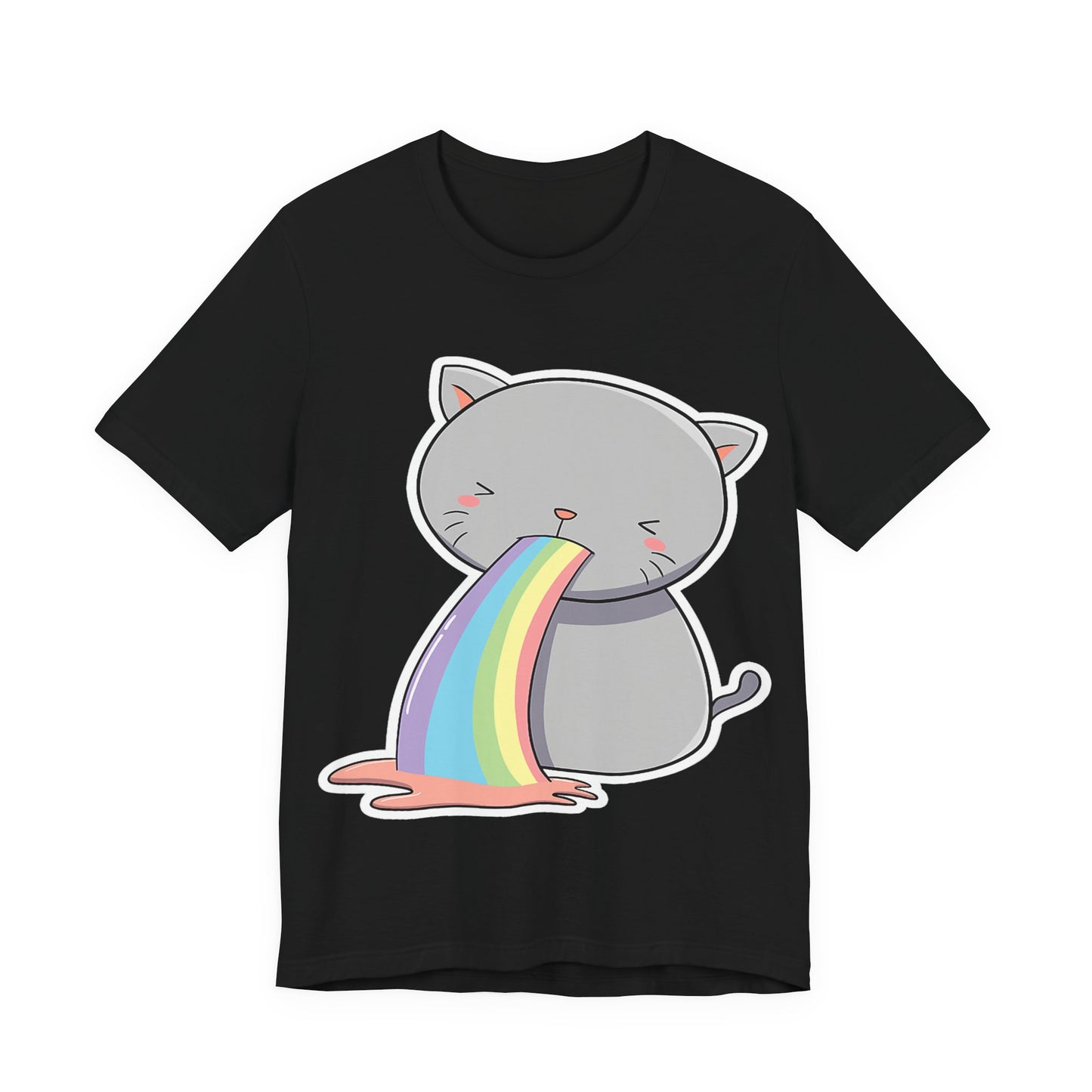 Cute Cat Rainbow Short Sleeve Tee, Fun Pet Lover Shirt, Gift for Cat Owners, Whimsical Top, Perfect for Casual Outfits