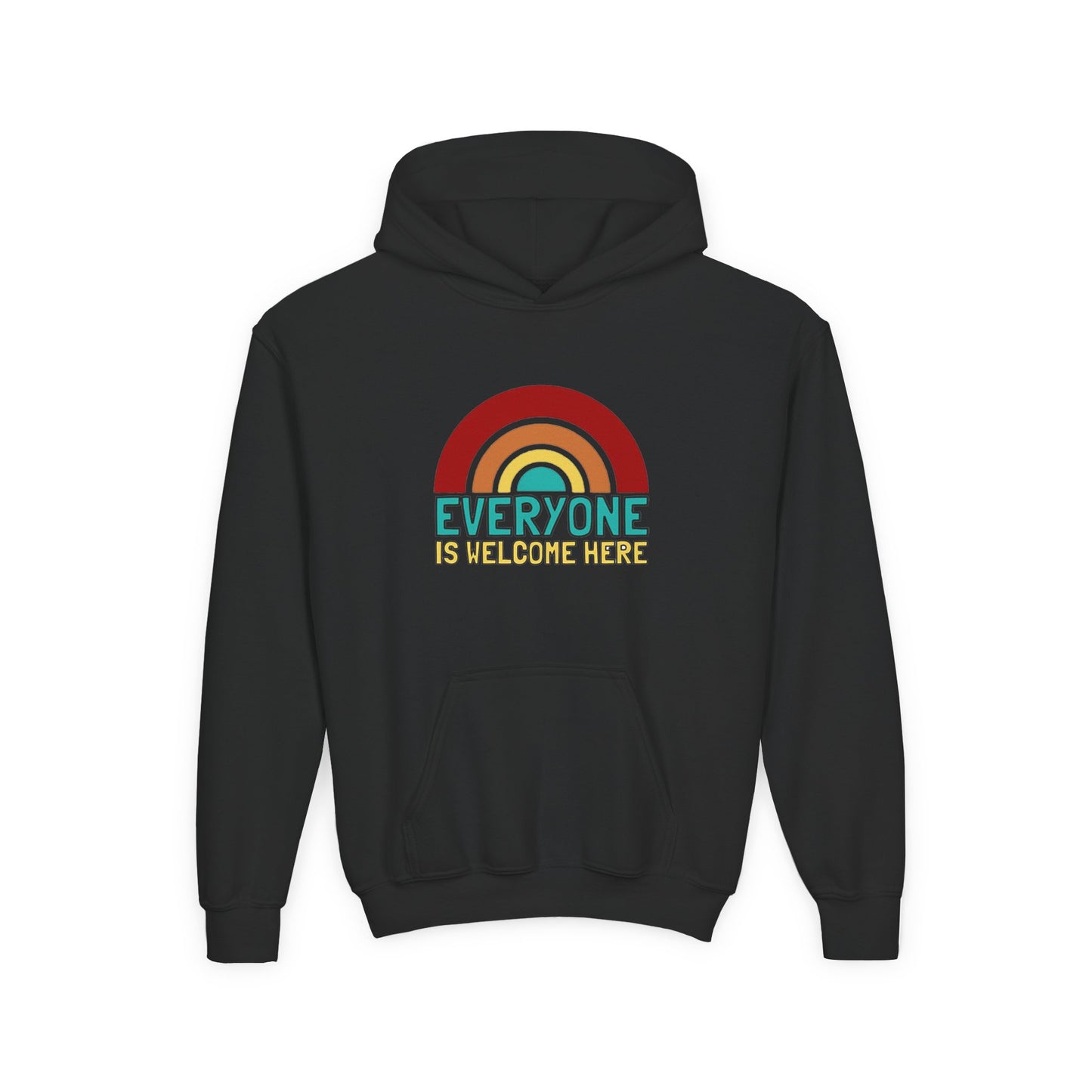 Youth Hooded Sweatshirt - Everyone is Welcome Here, Rainbow Sweatshirt, Cozy Pullover, Inclusive Gift, Kids Hoodie, LGBTQ+ Apparel