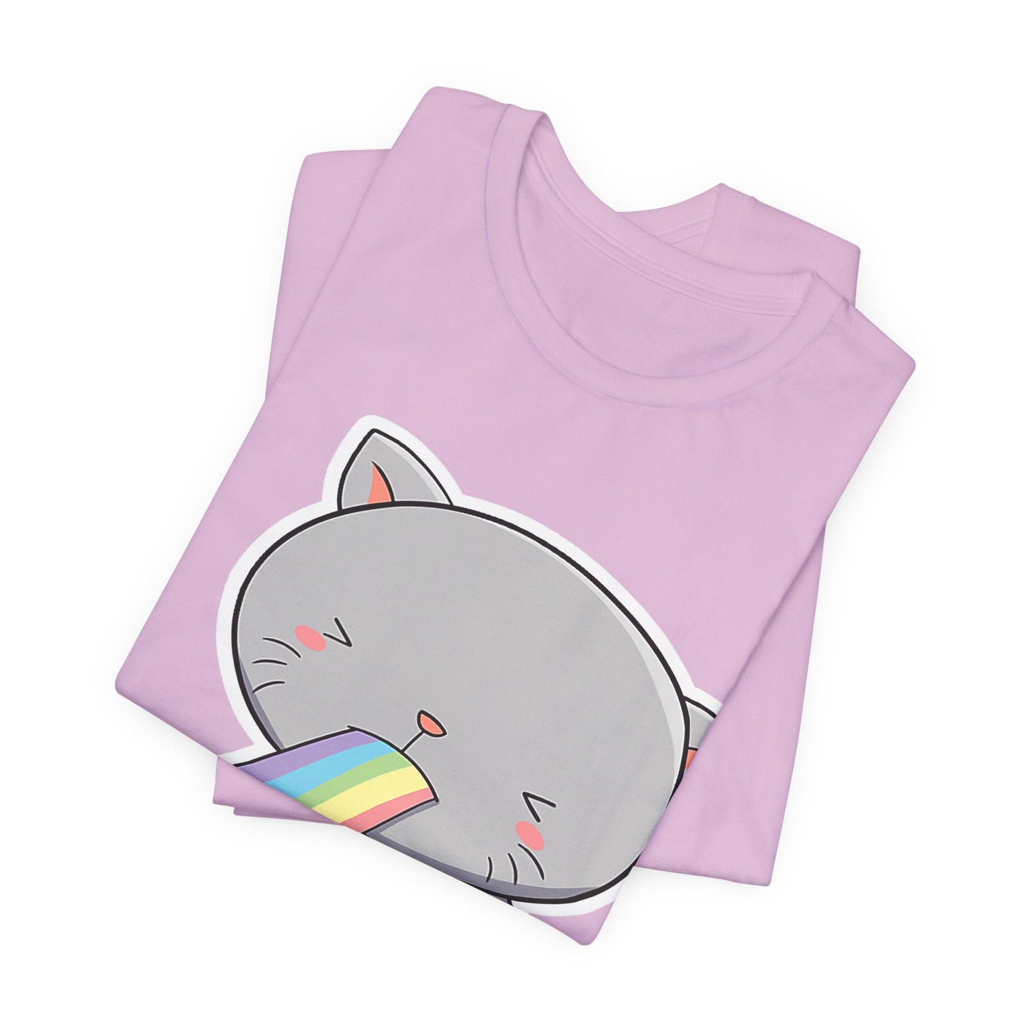 Cute Cat Rainbow Short Sleeve Tee, Fun Pet Lover Shirt, Gift for Cat Owners, Whimsical Top, Perfect for Casual Outfits