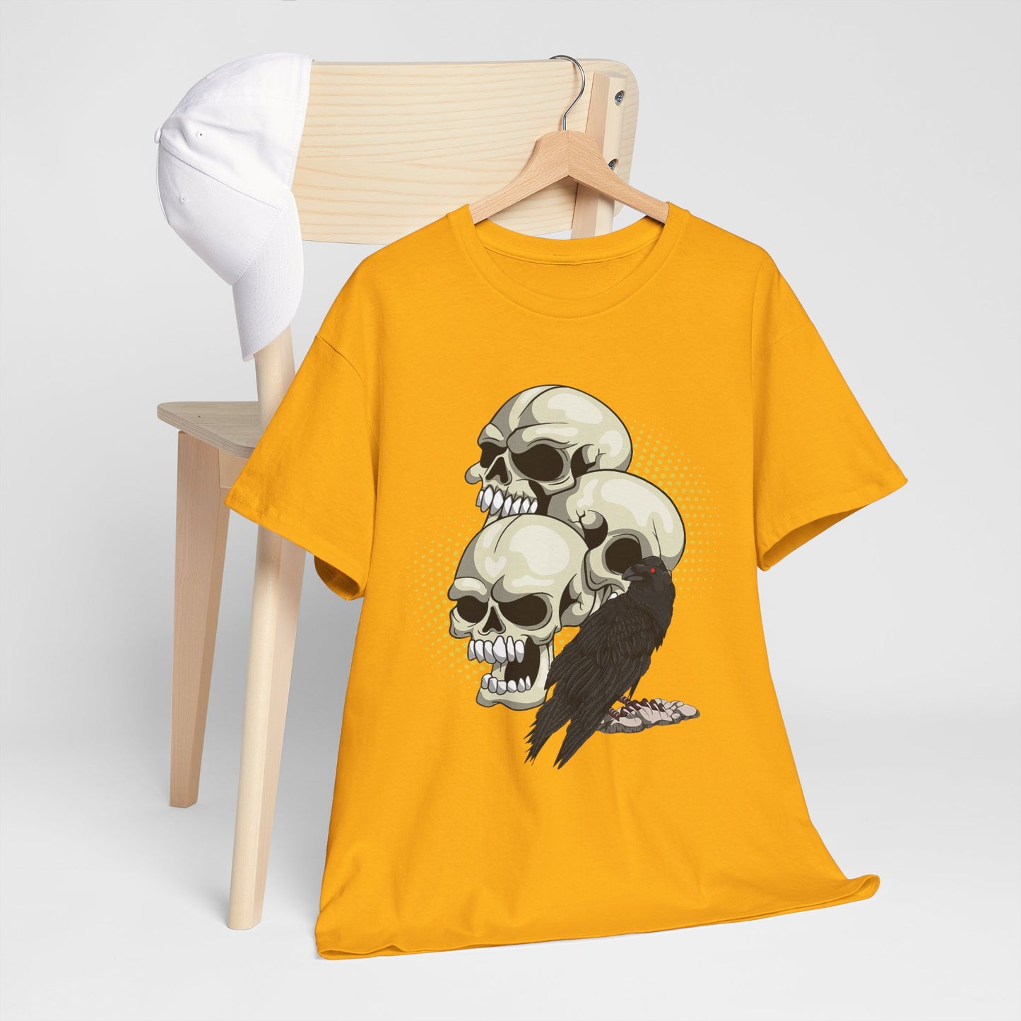 Skull Crow Tee - Unisex Heavy Cotton T-Shirt, Edgy Graphic Shirt, Gothic Style Apparel, Halloween Outfit, Alternative Fashion