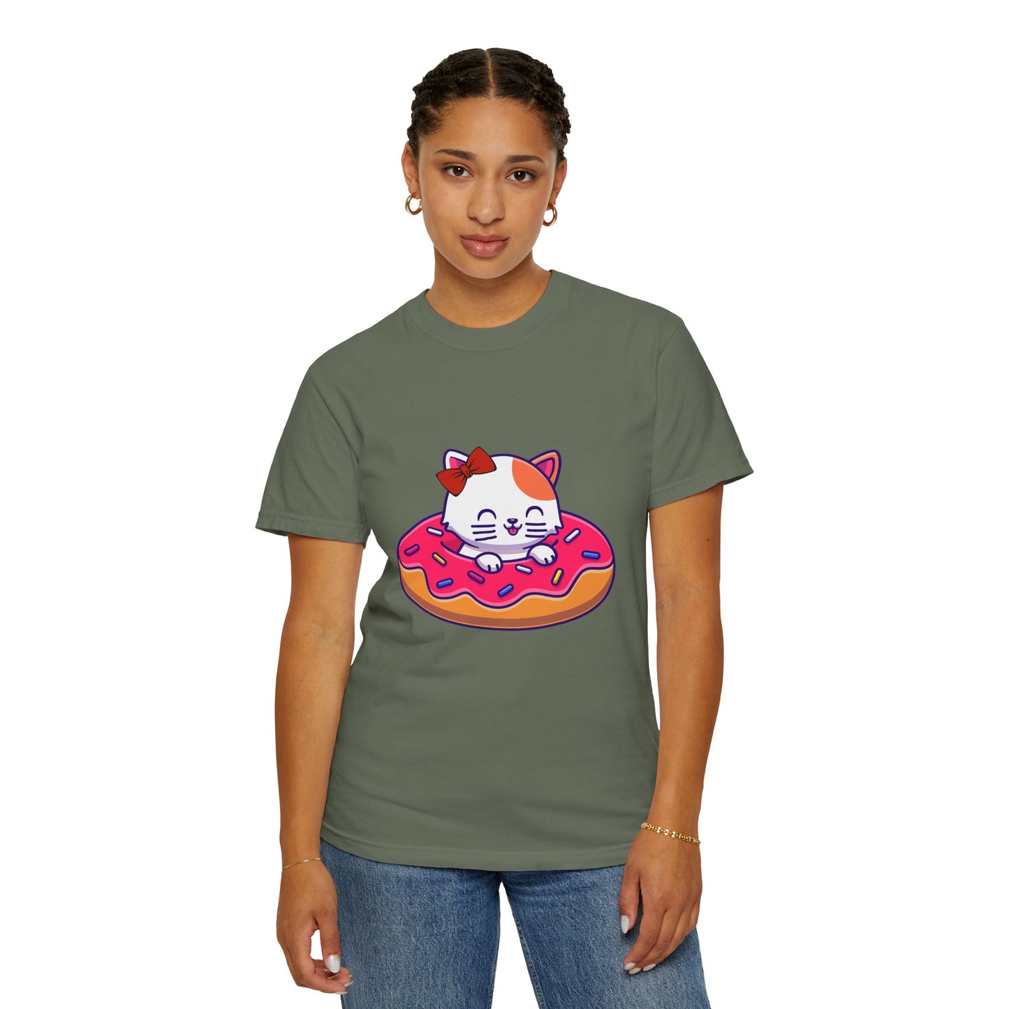 Cute Cat and Donut Unisex T-Shirt, Funny Animal Tee, Gift for Cat Lovers, Casual Wear, Cute Summer Outfit