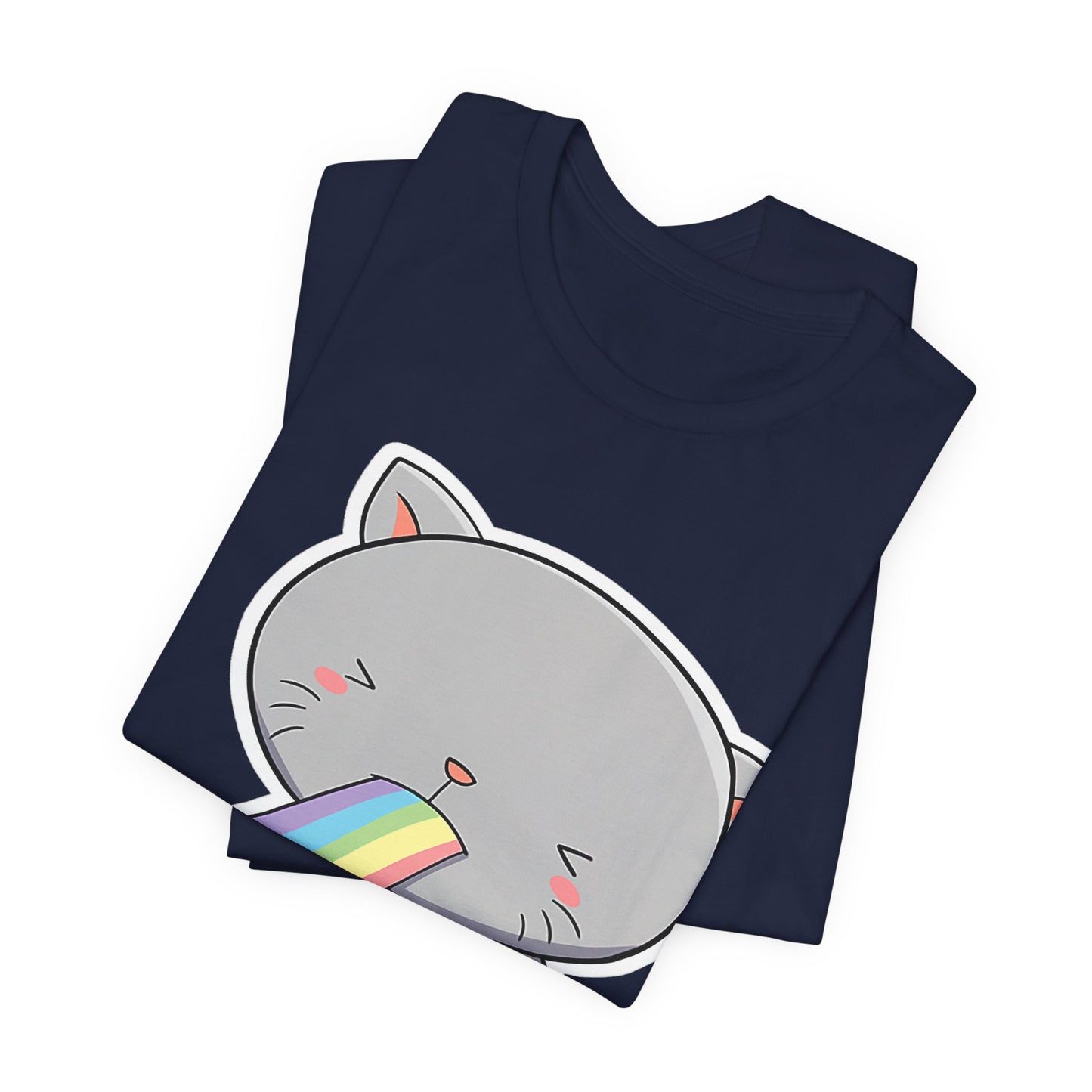 Cute Cat Rainbow Short Sleeve Tee, Fun Pet Lover Shirt, Gift for Cat Owners, Whimsical Top, Perfect for Casual Outfits