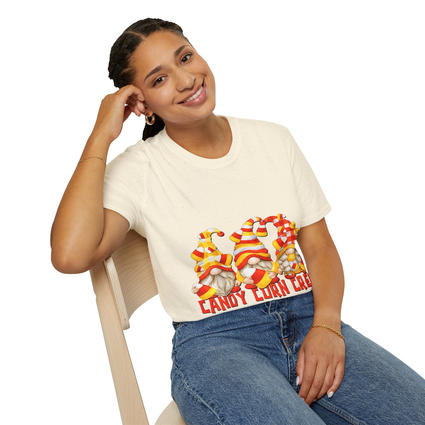 Candy Corn Crew Unisex T-Shirt - Fall Fashion, Halloween Apparel, Thanksgiving Gatherings, Cozy Comfort, Seasonal Style