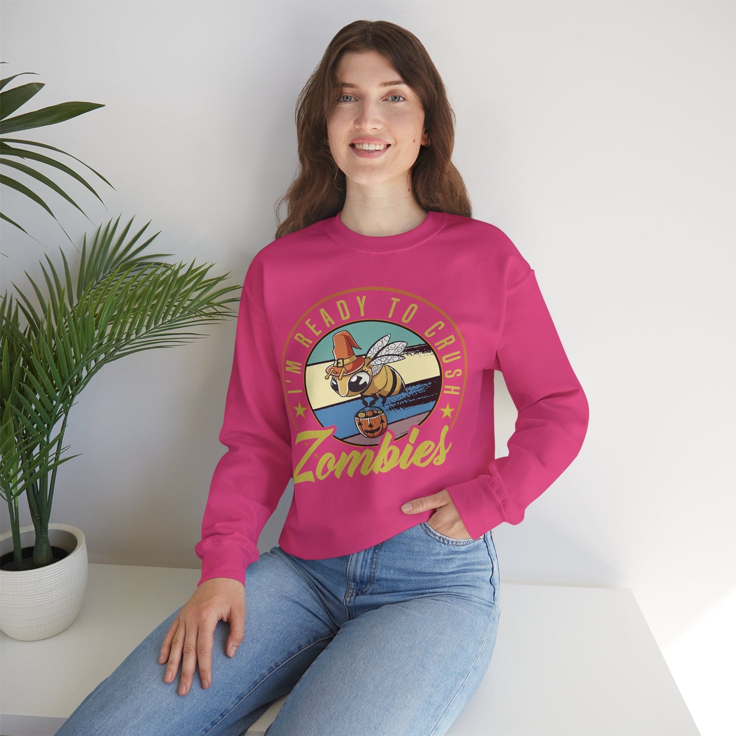 Zombie-Themed Crewneck Sweatshirt - Funny Halloween Gift for Friends, Casual Wear, Cozy Style, Unisex Apparel, Fall Fashion