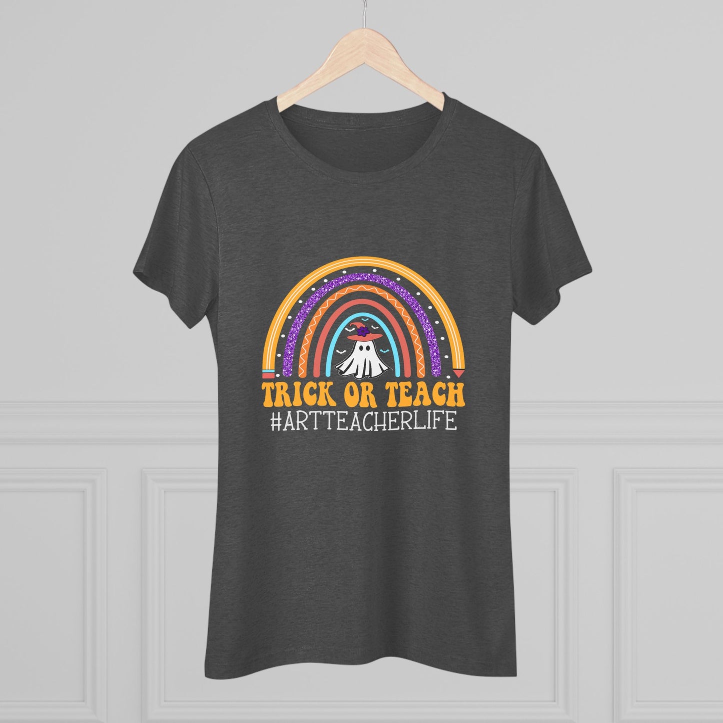 Trick or Teach Rainbow Tee for Women - Fun Halloween Shirt, Gift for Teachers, Fall Fashion, Cute T-Shirt, Casual Wear