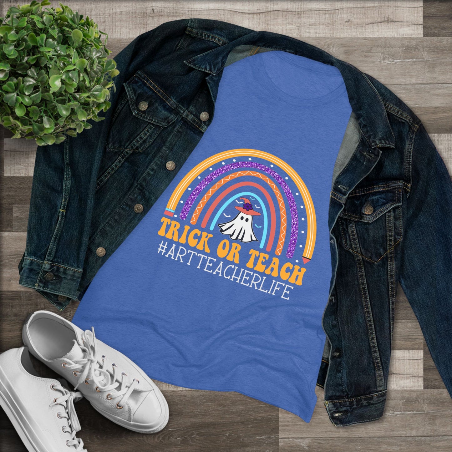 Trick or Teach Rainbow Tee for Women - Fun Halloween Shirt, Gift for Teachers, Fall Fashion, Cute T-Shirt, Casual Wear