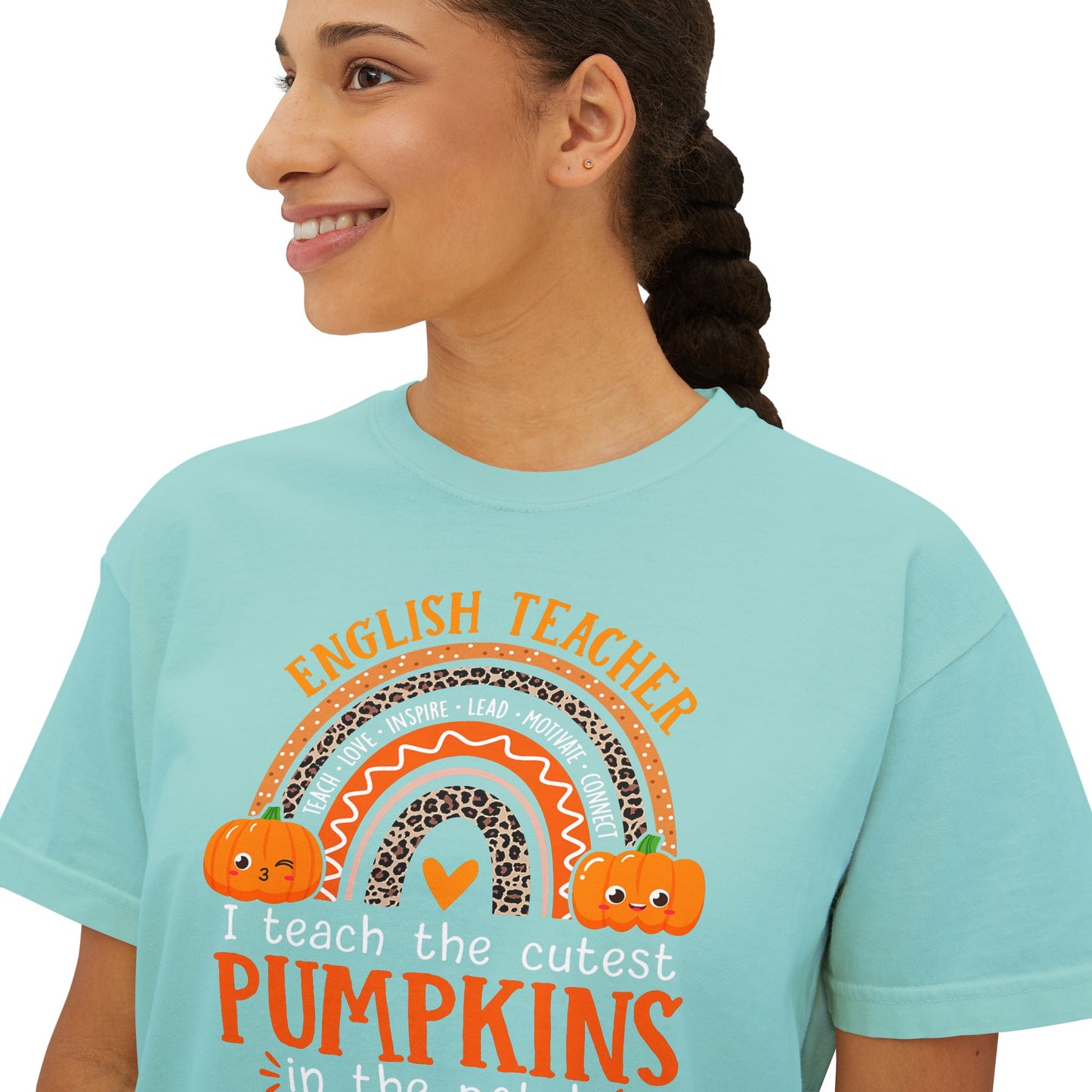 Fall Pumpkin English Teacher Boxy Tee, Cute Teacher Shirt, Autumn Apparel, Funny Teacher Gift, Halloween Shirt, Gift for Teachers