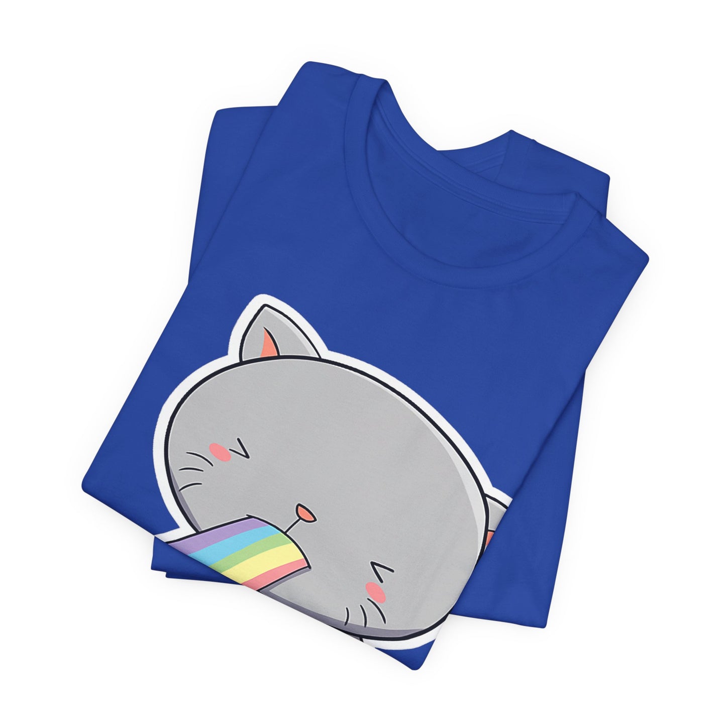 Cute Cat Rainbow Short Sleeve Tee, Fun Pet Lover Shirt, Gift for Cat Owners, Whimsical Top, Perfect for Casual Outfits