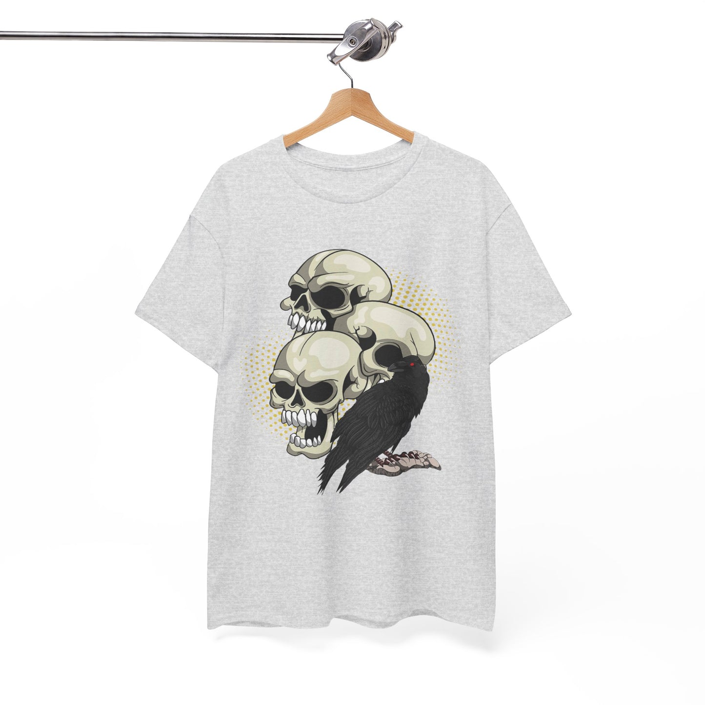 Skull Crow Tee - Unisex Heavy Cotton T-Shirt, Edgy Graphic Shirt, Gothic Style Apparel, Halloween Outfit, Alternative Fashion