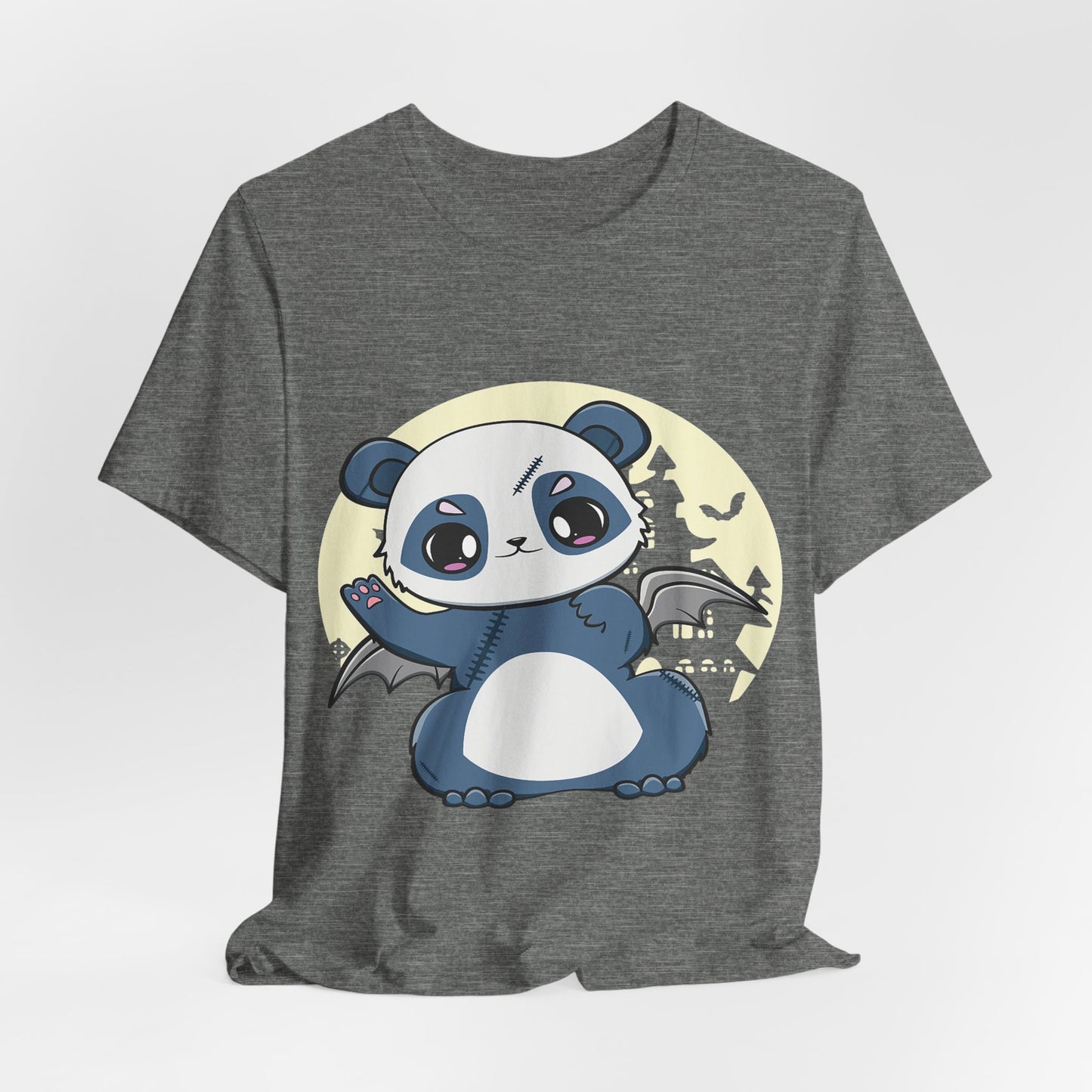 Cute Panda Halloween Tee, Unisex Short Sleeve Shirt, Fun Graphic T-Shirt, Spooky Cute Apparel, Animal Lover Gift
