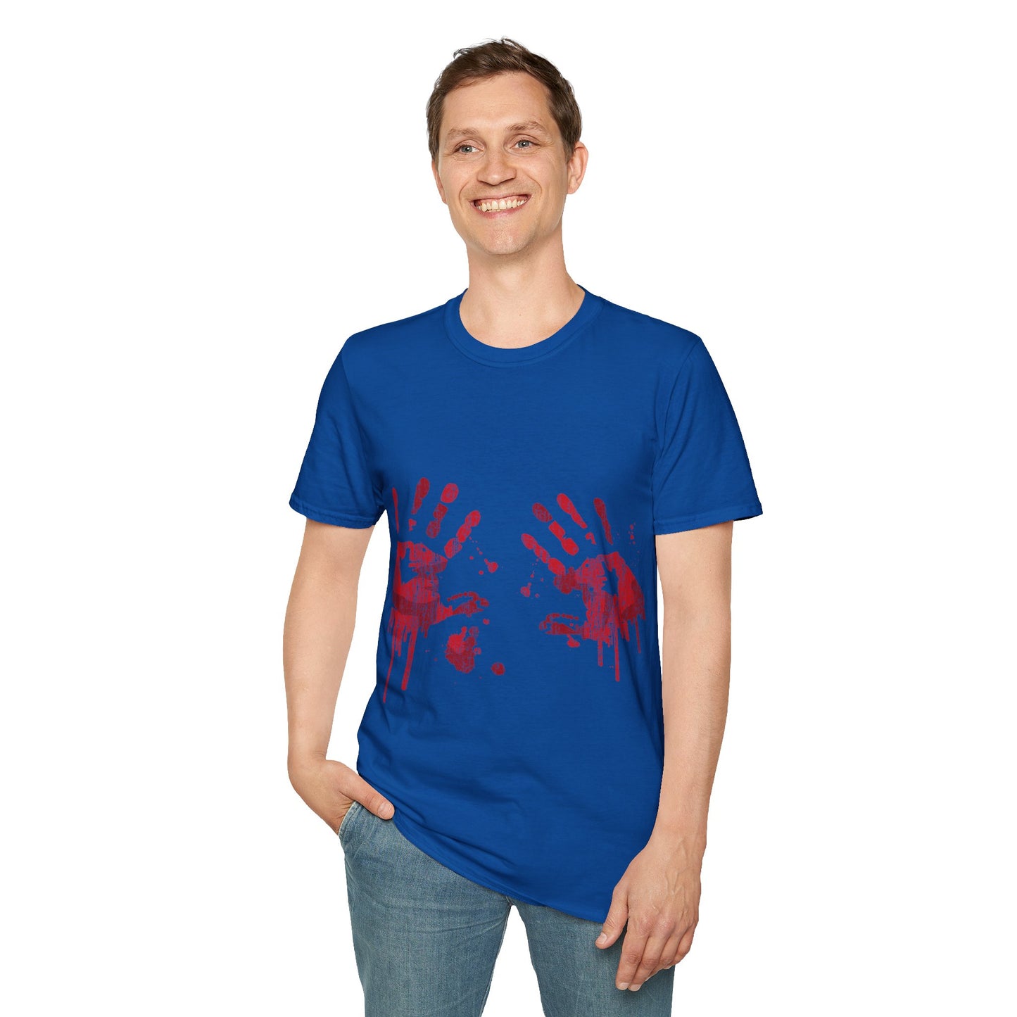 Bloody Handprints Unisex T-Shirt, Halloween Costume Tee, Spooky Graphic Shirt, Horror Movie Apparel, Gore T-Shirt