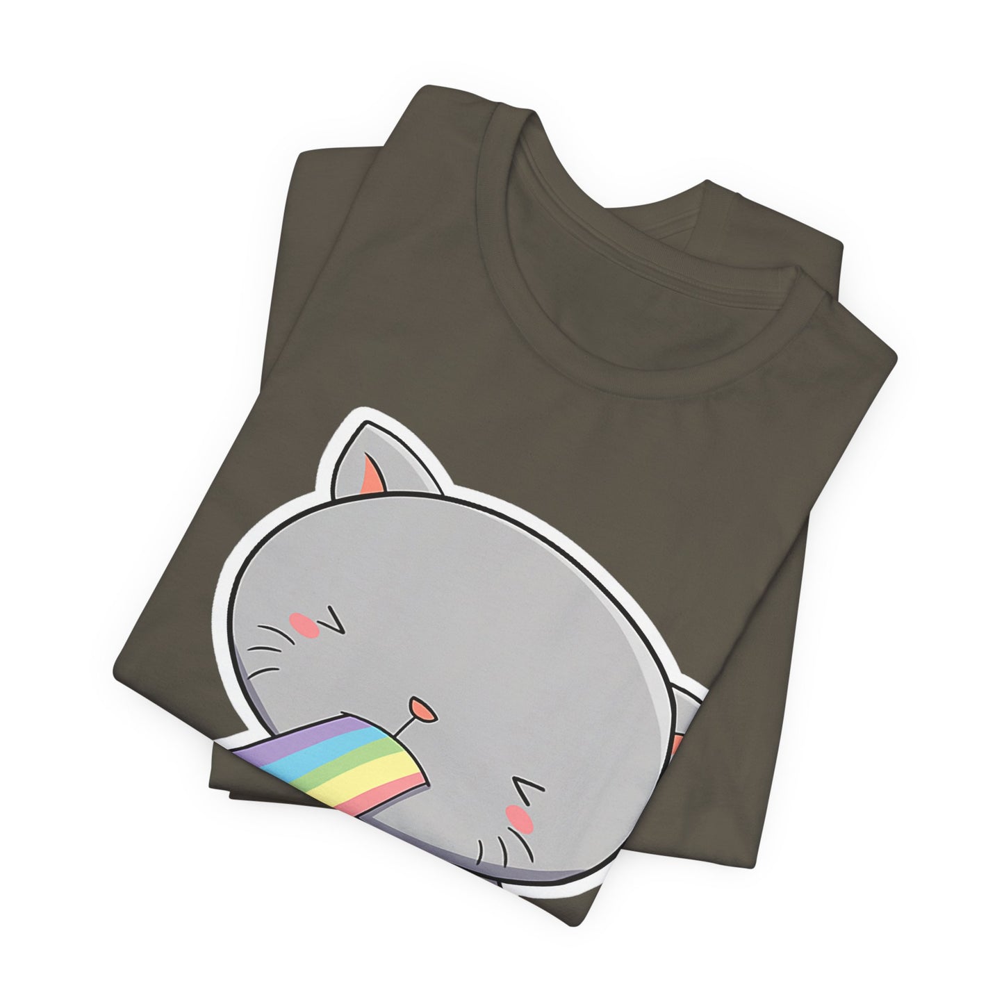 Cute Cat Rainbow Short Sleeve Tee, Fun Pet Lover Shirt, Gift for Cat Owners, Whimsical Top, Perfect for Casual Outfits