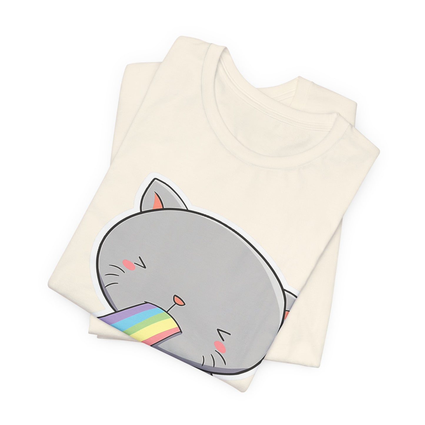 Cute Cat Rainbow Short Sleeve Tee, Fun Pet Lover Shirt, Gift for Cat Owners, Whimsical Top, Perfect for Casual Outfits