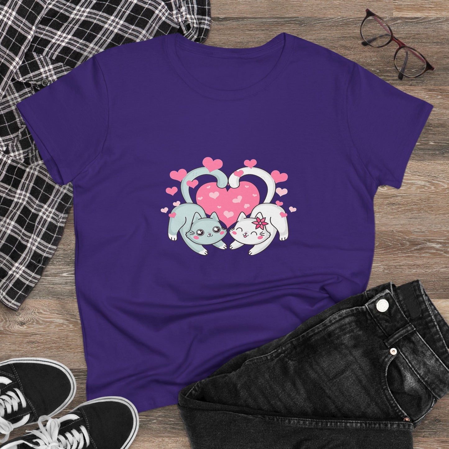Cute Cat Love Tee for Pet Lovers, Valentine's Day Gift, Women's Casual Cotton T-Shirt, Cat Lover Shirt, Unique Pet Gift