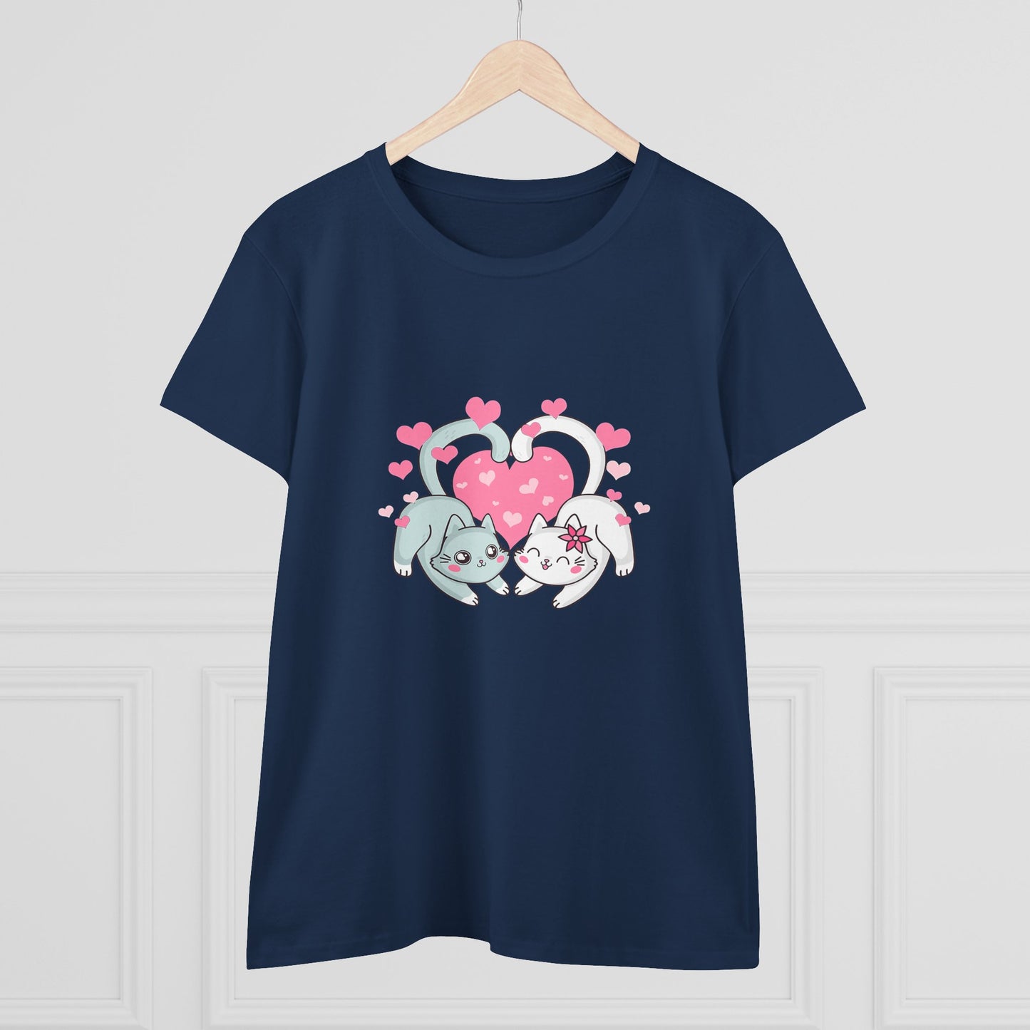 Cute Cat Love Tee for Pet Lovers, Valentine's Day Gift, Women's Casual Cotton T-Shirt, Cat Lover Shirt, Unique Pet Gift