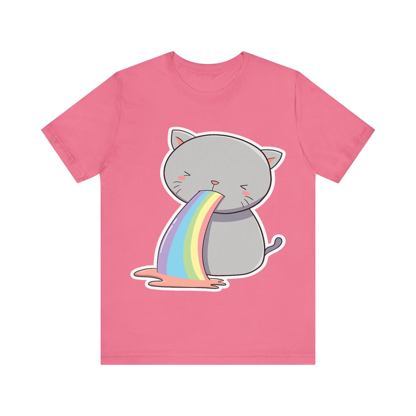 Cute Cat Rainbow Short Sleeve Tee, Fun Pet Lover Shirt, Gift for Cat Owners, Whimsical Top, Perfect for Casual Outfits
