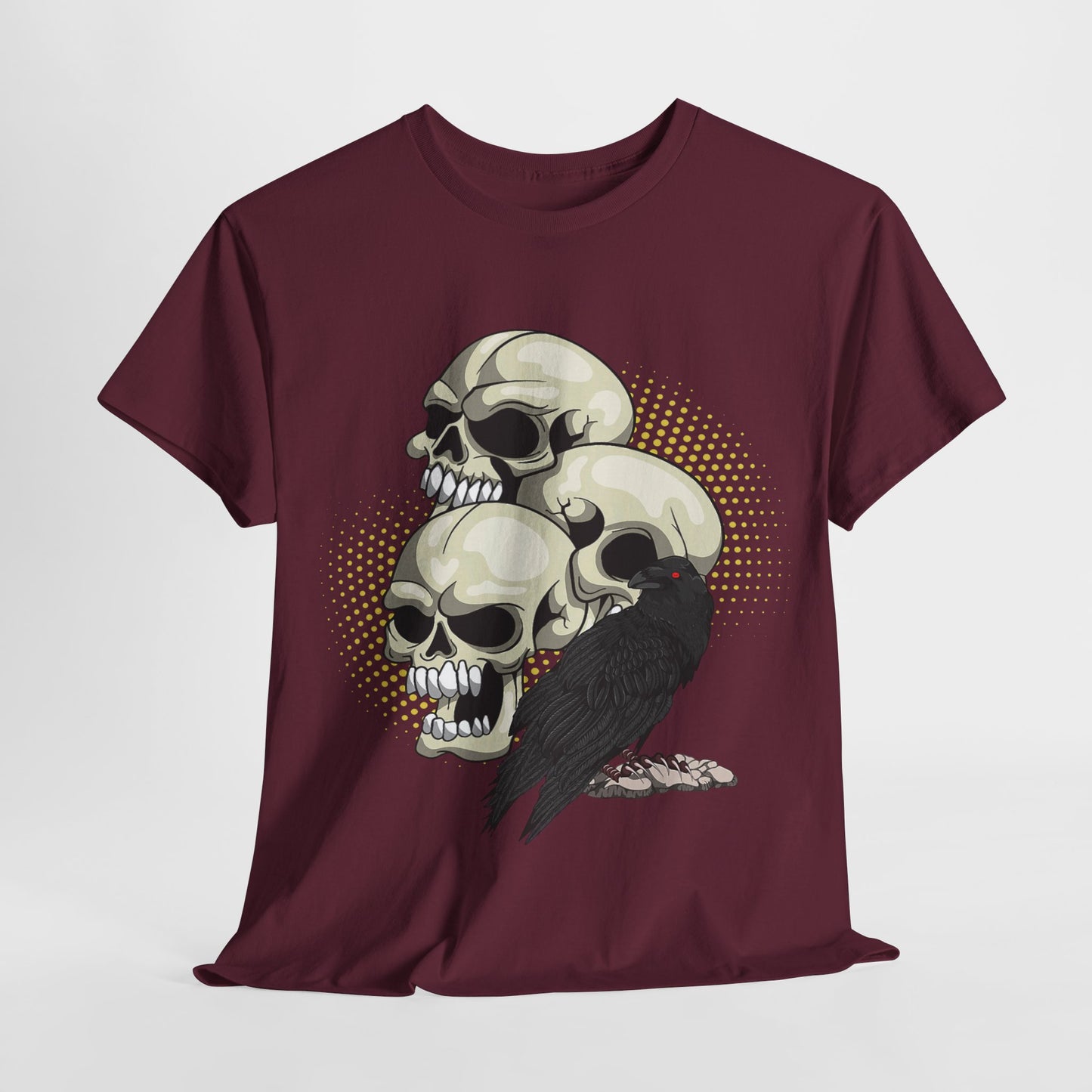 Skull Crow Tee - Unisex Heavy Cotton T-Shirt, Edgy Graphic Shirt, Gothic Style Apparel, Halloween Outfit, Alternative Fashion