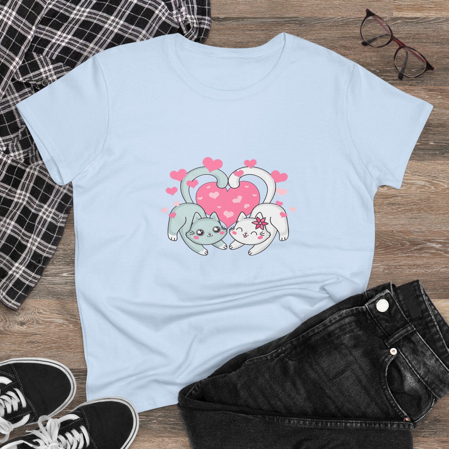Cute Cat Love Tee for Pet Lovers, Valentine's Day Gift, Women's Casual Cotton T-Shirt, Cat Lover Shirt, Unique Pet Gift