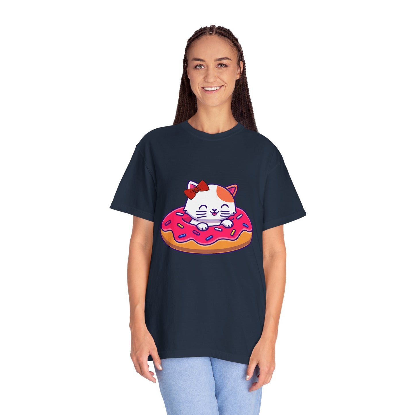 Cute Cat and Donut Unisex T-Shirt, Funny Animal Tee, Gift for Cat Lovers, Casual Wear, Cute Summer Outfit