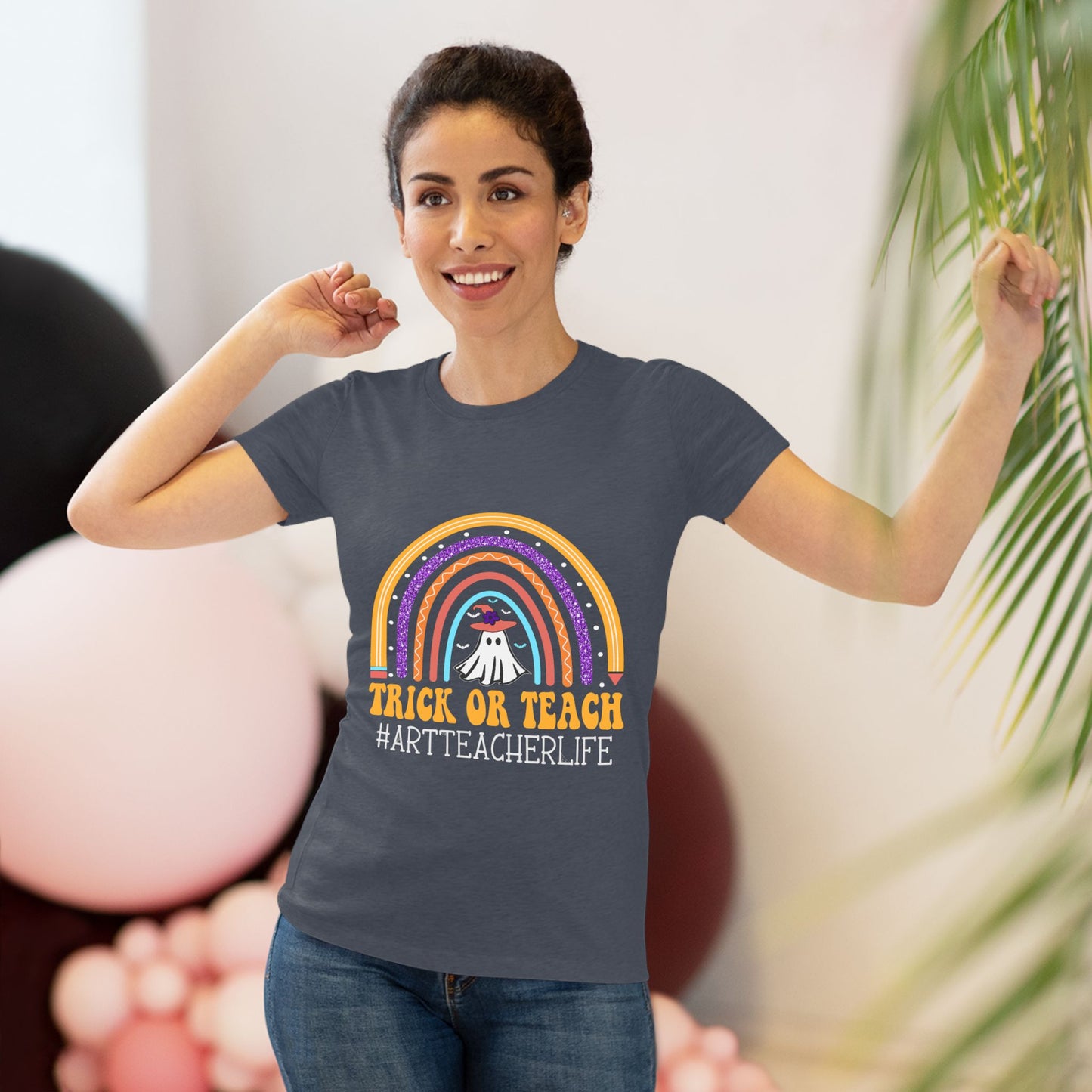 Trick or Teach Rainbow Tee for Women - Fun Halloween Shirt, Gift for Teachers, Fall Fashion, Cute T-Shirt, Casual Wear
