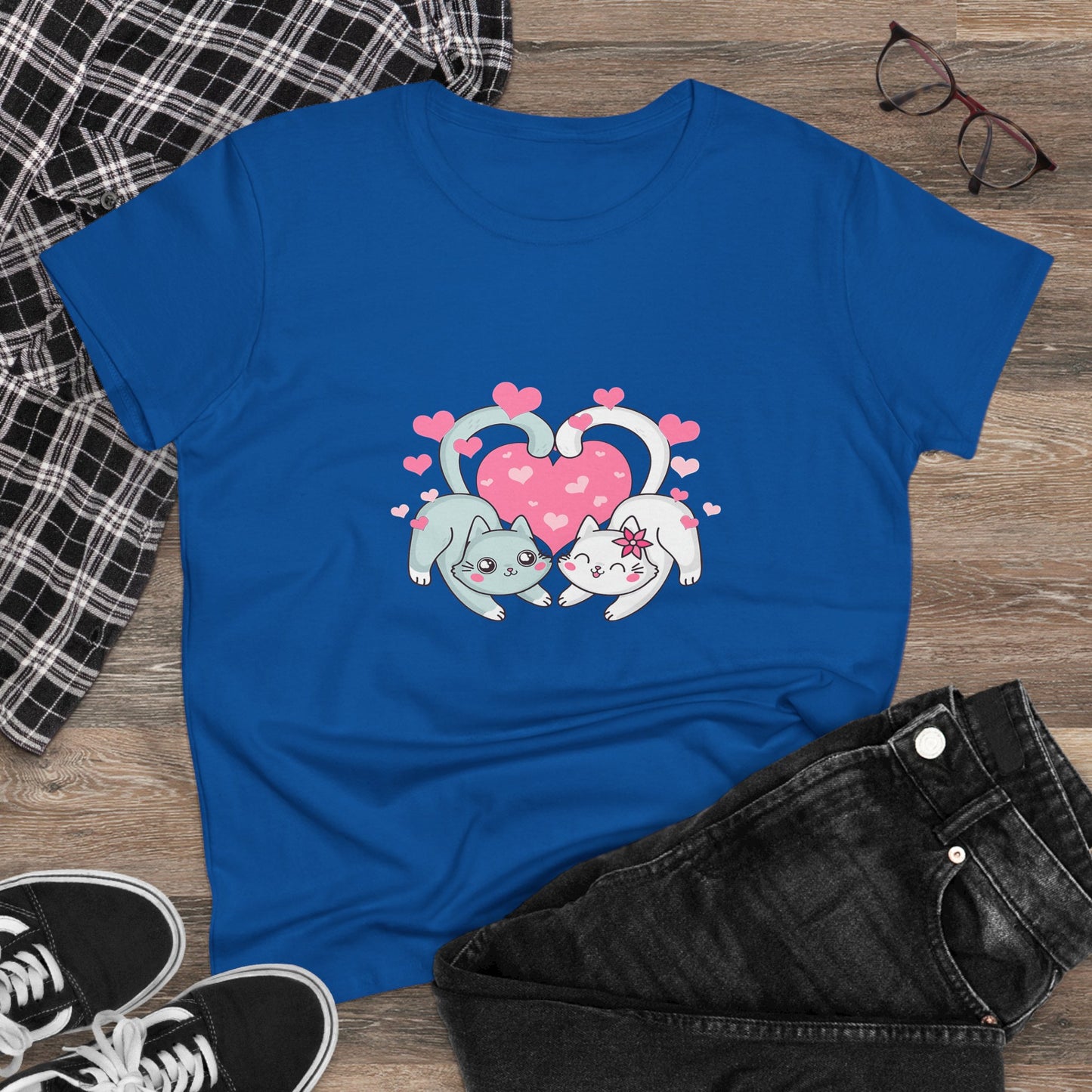 Cute Cat Love Tee for Pet Lovers, Valentine's Day Gift, Women's Casual Cotton T-Shirt, Cat Lover Shirt, Unique Pet Gift