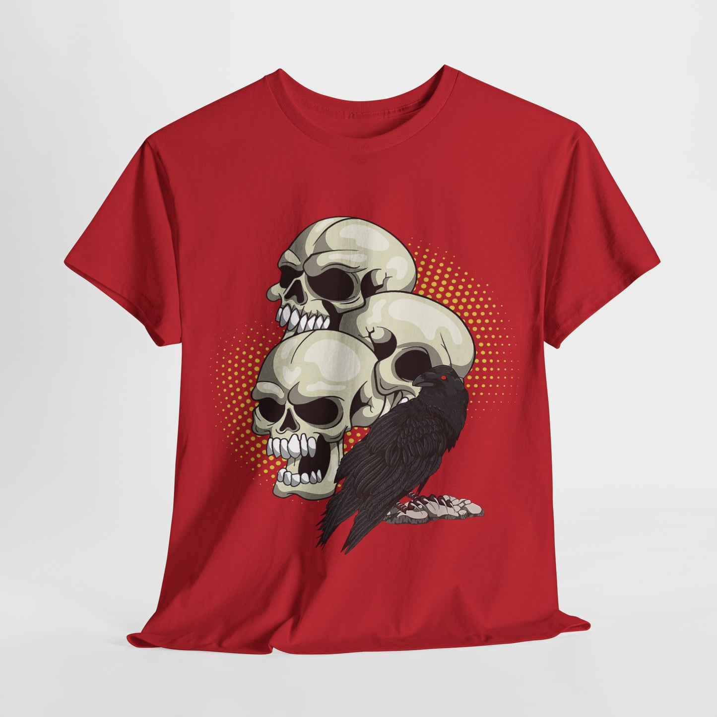 Skull Crow Tee - Unisex Heavy Cotton T-Shirt, Edgy Graphic Shirt, Gothic Style Apparel, Halloween Outfit, Alternative Fashion