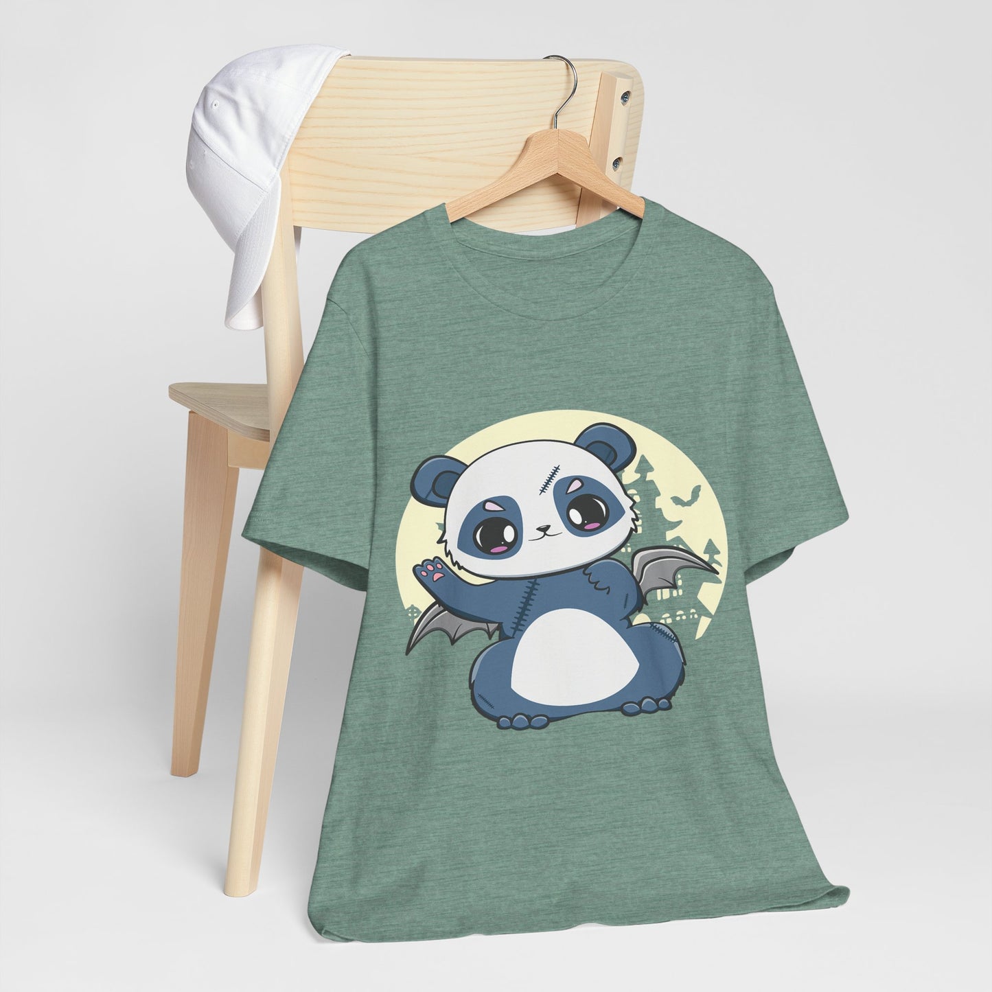 Cute Panda Halloween Tee, Unisex Short Sleeve Shirt, Fun Graphic T-Shirt, Spooky Cute Apparel, Animal Lover Gift