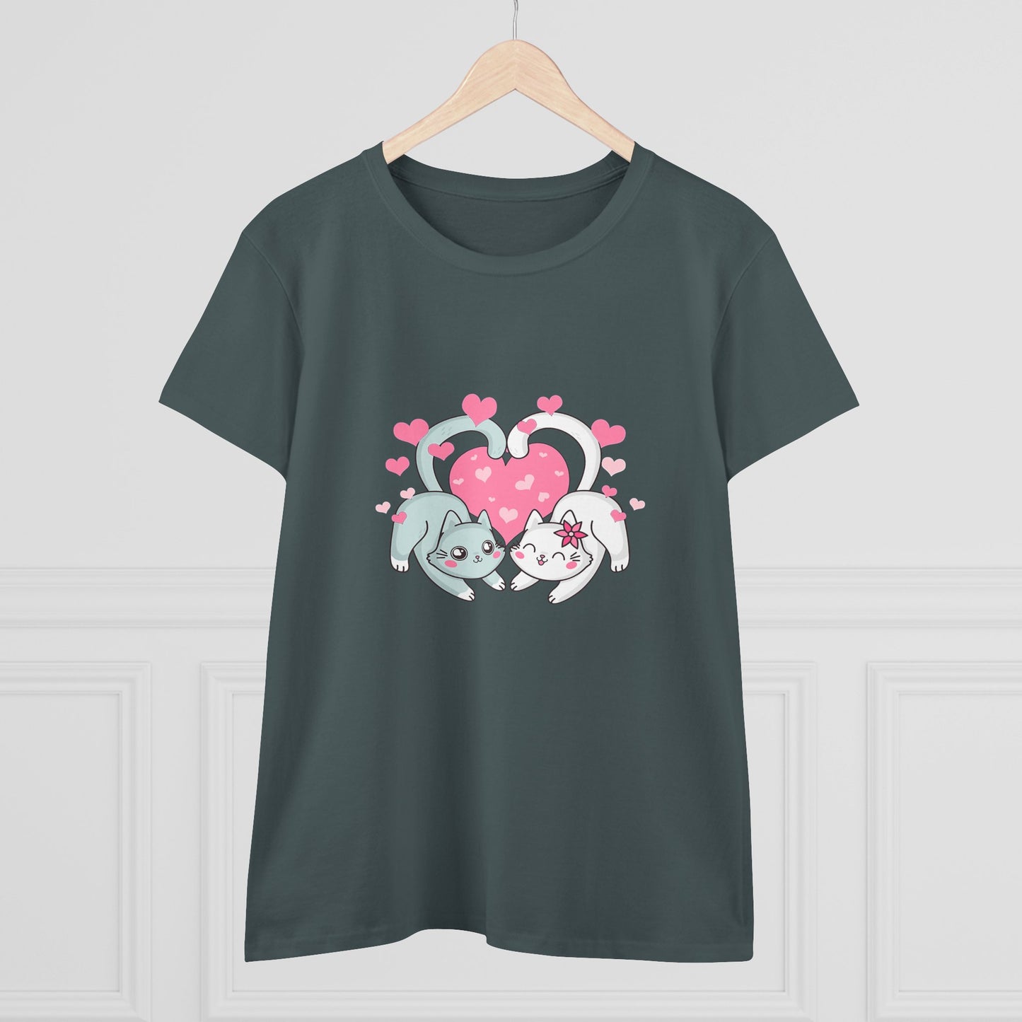 Cute Cat Love Tee for Pet Lovers, Valentine's Day Gift, Women's Casual Cotton T-Shirt, Cat Lover Shirt, Unique Pet Gift