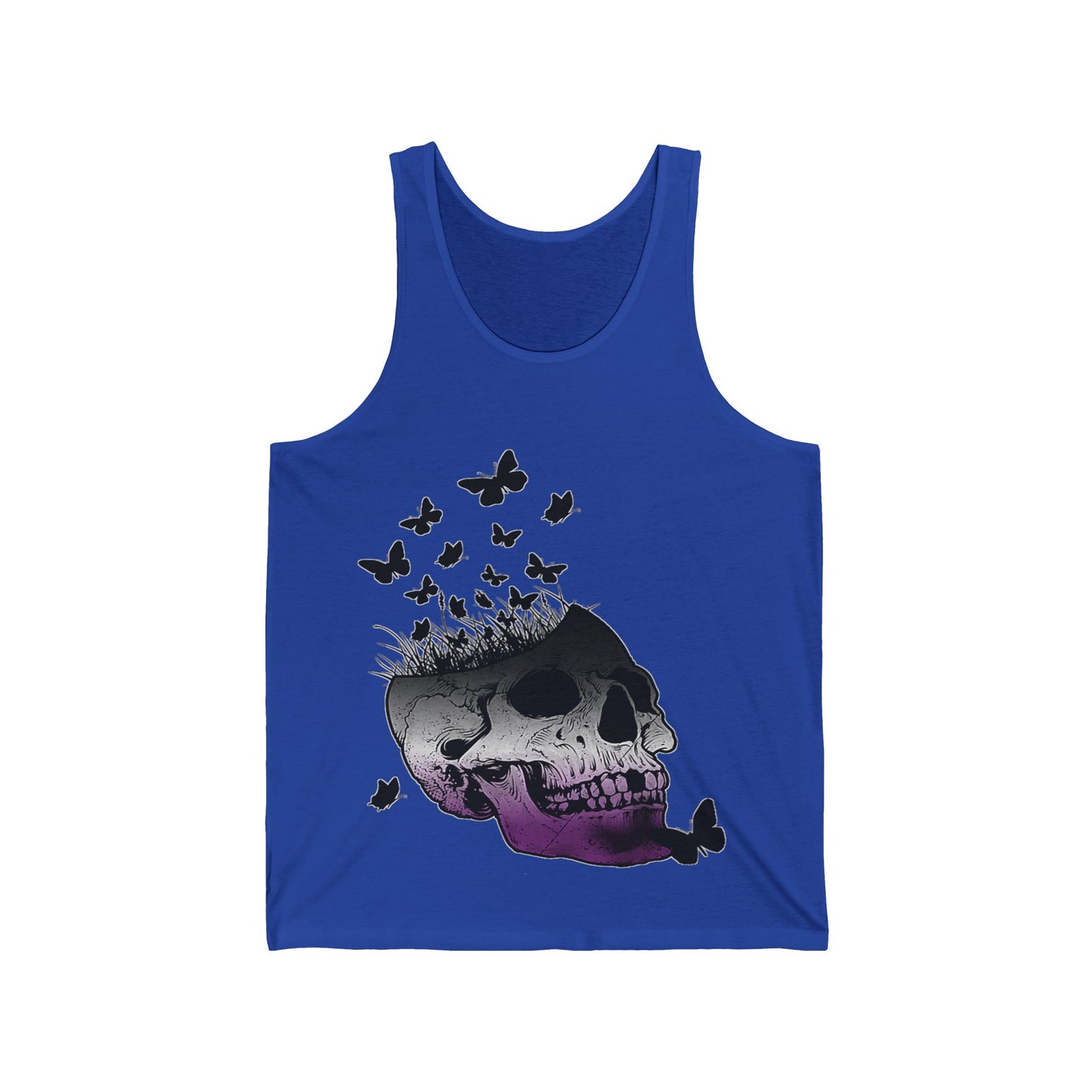 Gothic Butterfly Skull Tank, Unisex Jersey Tank Top, Edgy Summer Fashion, Casual Wear, Halloween Outfit, Unique Gift