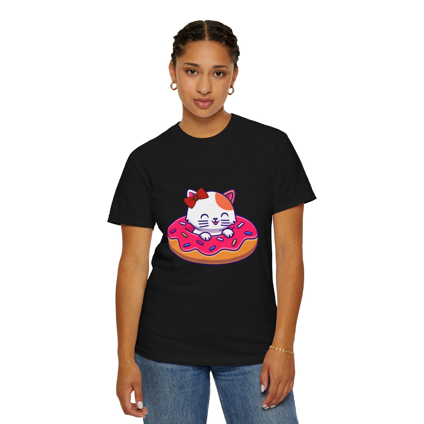 Cute Cat and Donut Unisex T-Shirt, Funny Animal Tee, Gift for Cat Lovers, Casual Wear, Cute Summer Outfit