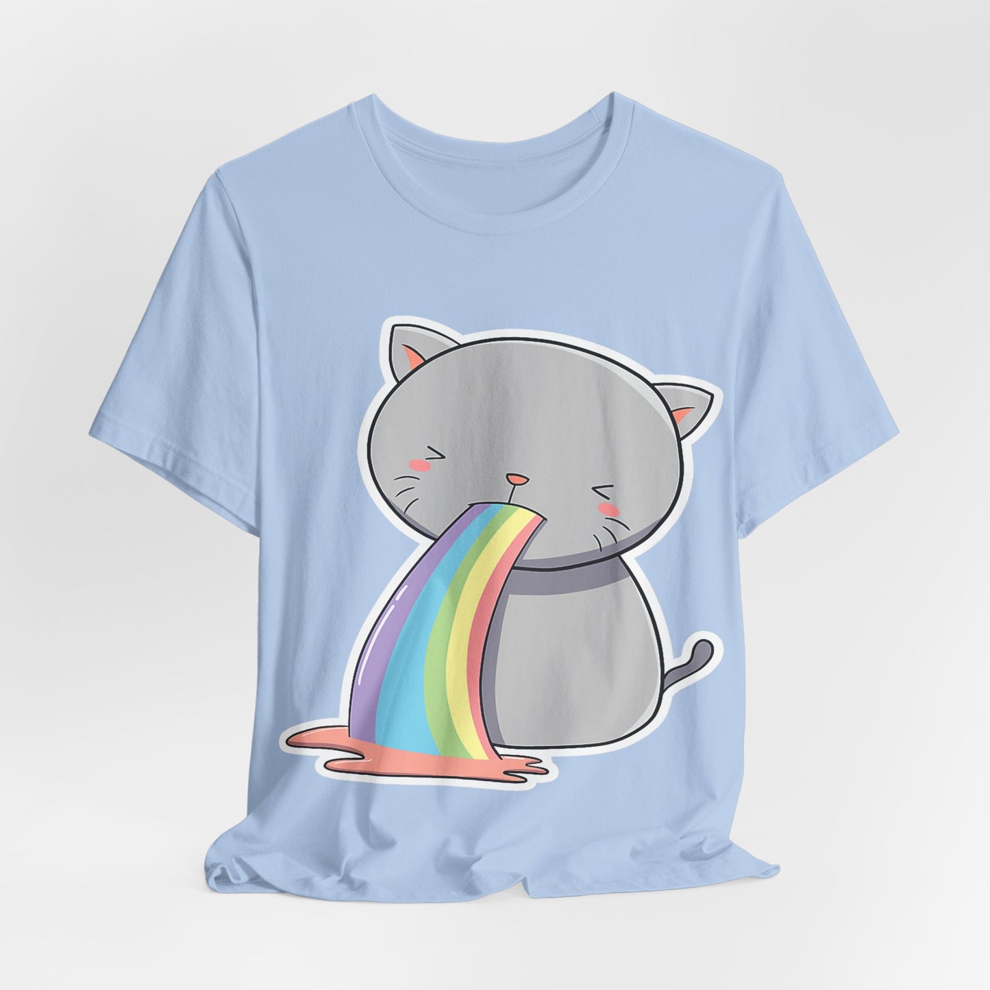 Cute Cat Rainbow Short Sleeve Tee, Fun Pet Lover Shirt, Gift for Cat Owners, Whimsical Top, Perfect for Casual Outfits
