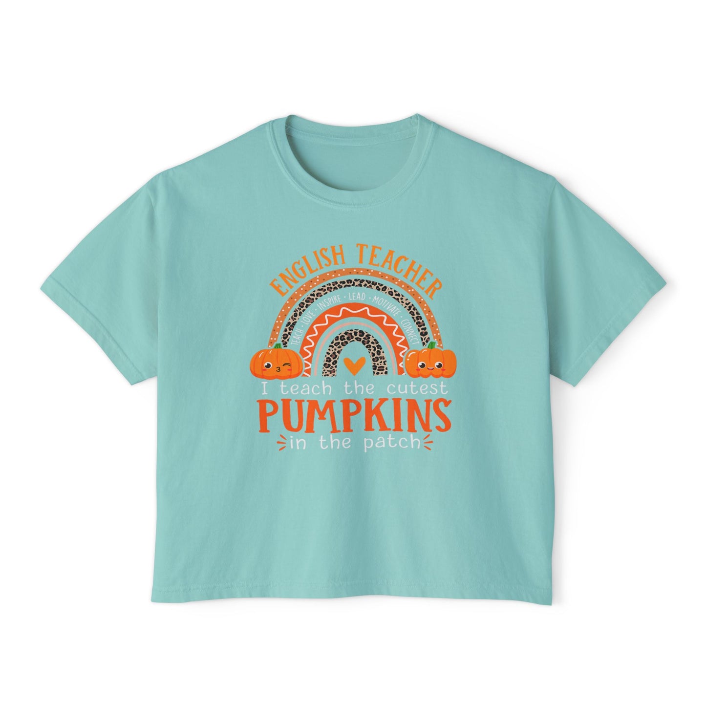 Fall Pumpkin English Teacher Boxy Tee, Cute Teacher Shirt, Autumn Apparel, Funny Teacher Gift, Halloween Shirt, Gift for Teachers
