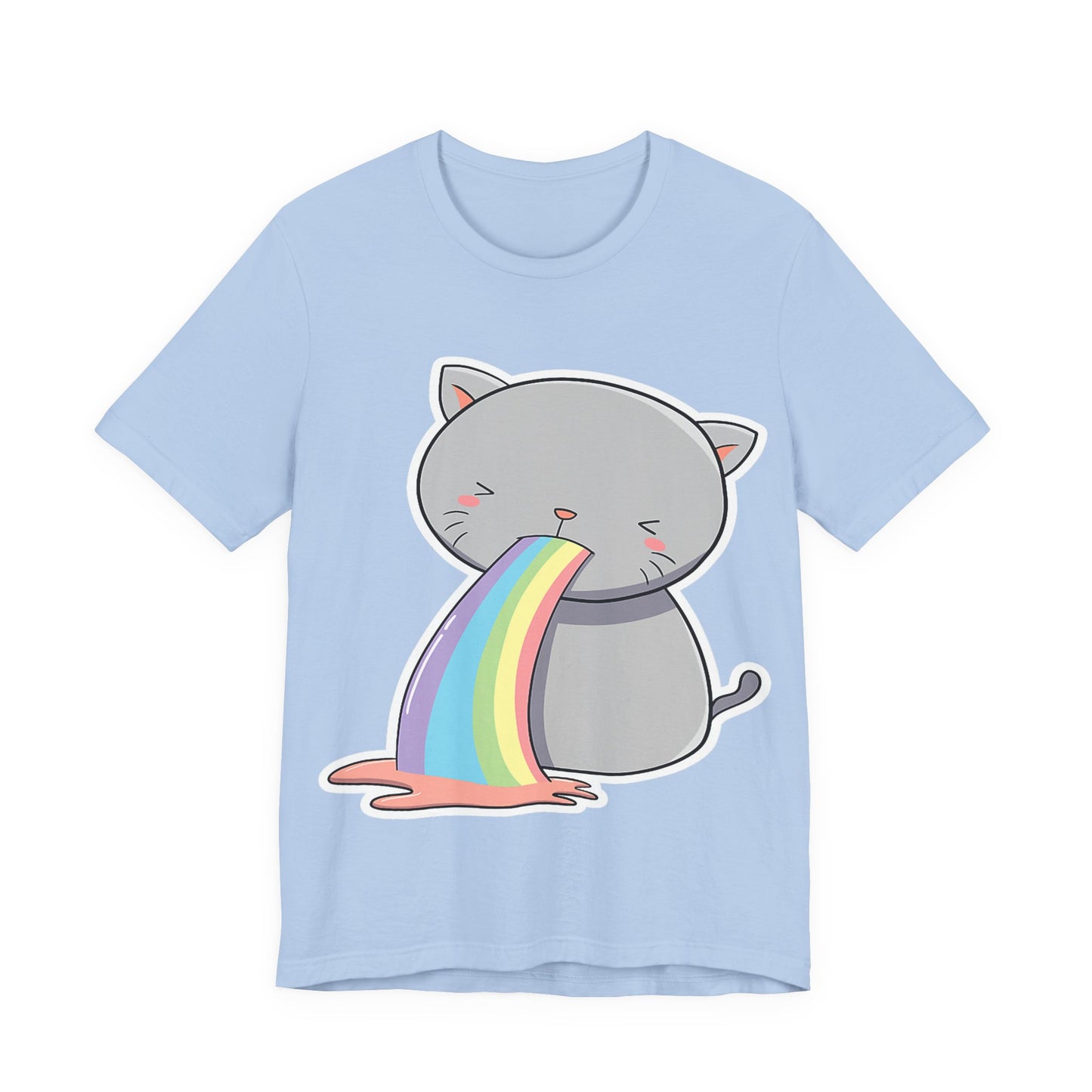 Cute Cat Rainbow Short Sleeve Tee, Fun Pet Lover Shirt, Gift for Cat Owners, Whimsical Top, Perfect for Casual Outfits