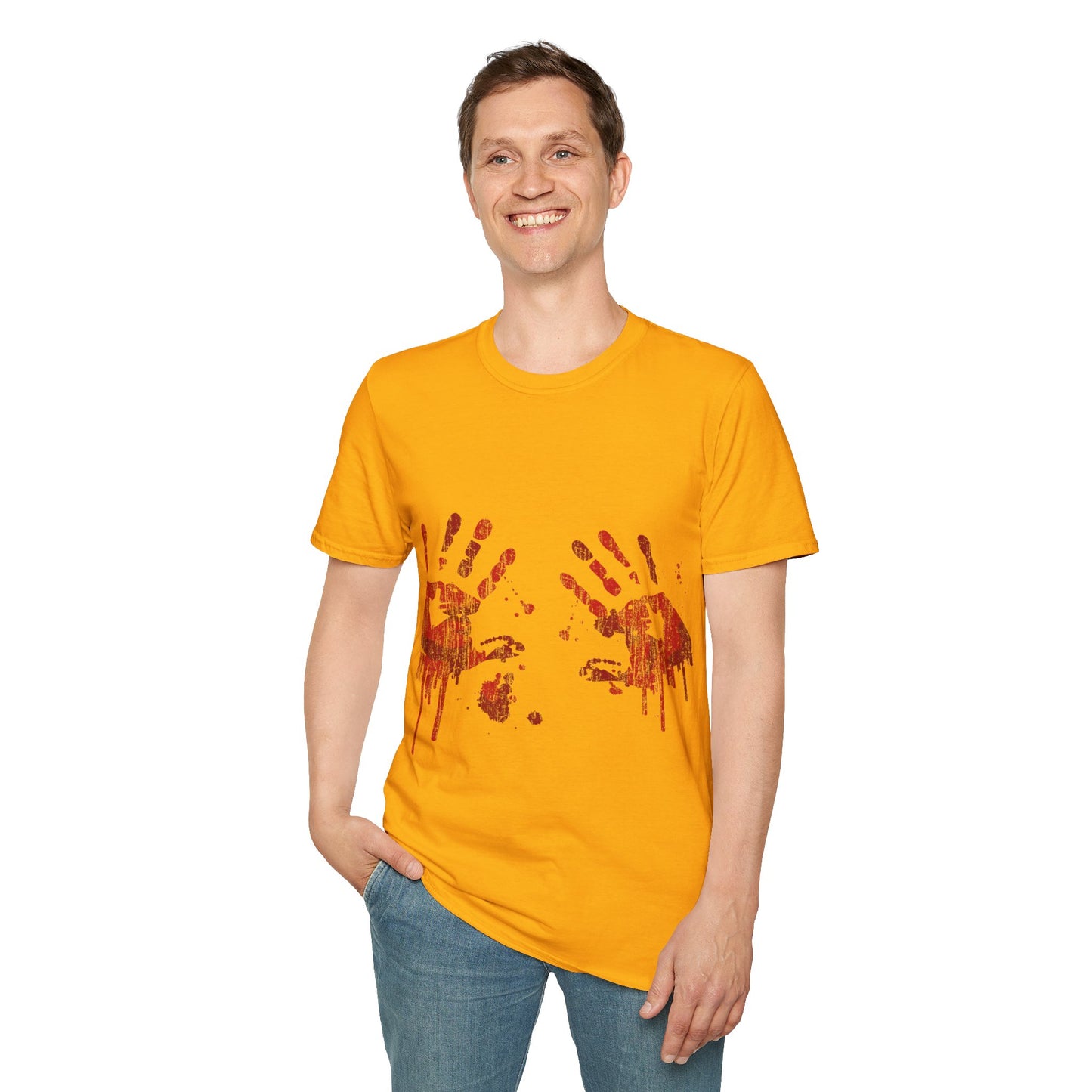 Bloody Handprints Unisex T-Shirt, Halloween Costume Tee, Spooky Graphic Shirt, Horror Movie Apparel, Gore T-Shirt