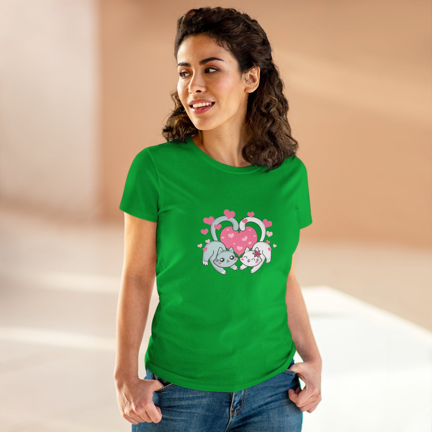 Cute Cat Love Tee for Pet Lovers, Valentine's Day Gift, Women's Casual Cotton T-Shirt, Cat Lover Shirt, Unique Pet Gift