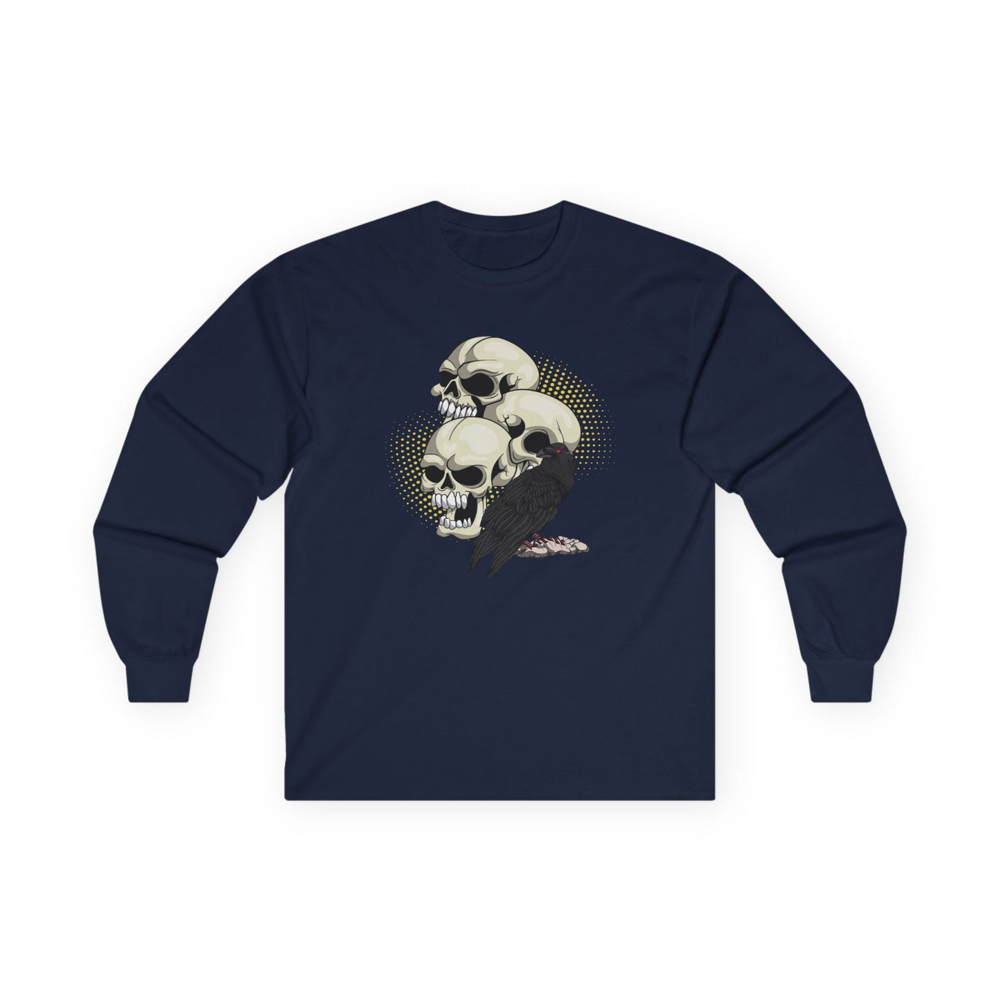 Skull and Crow Long Sleeve Tee, Unisex Tee, Gothic Shirt, Halloween Fashion, Alternative Style, Edgy Casual Wear