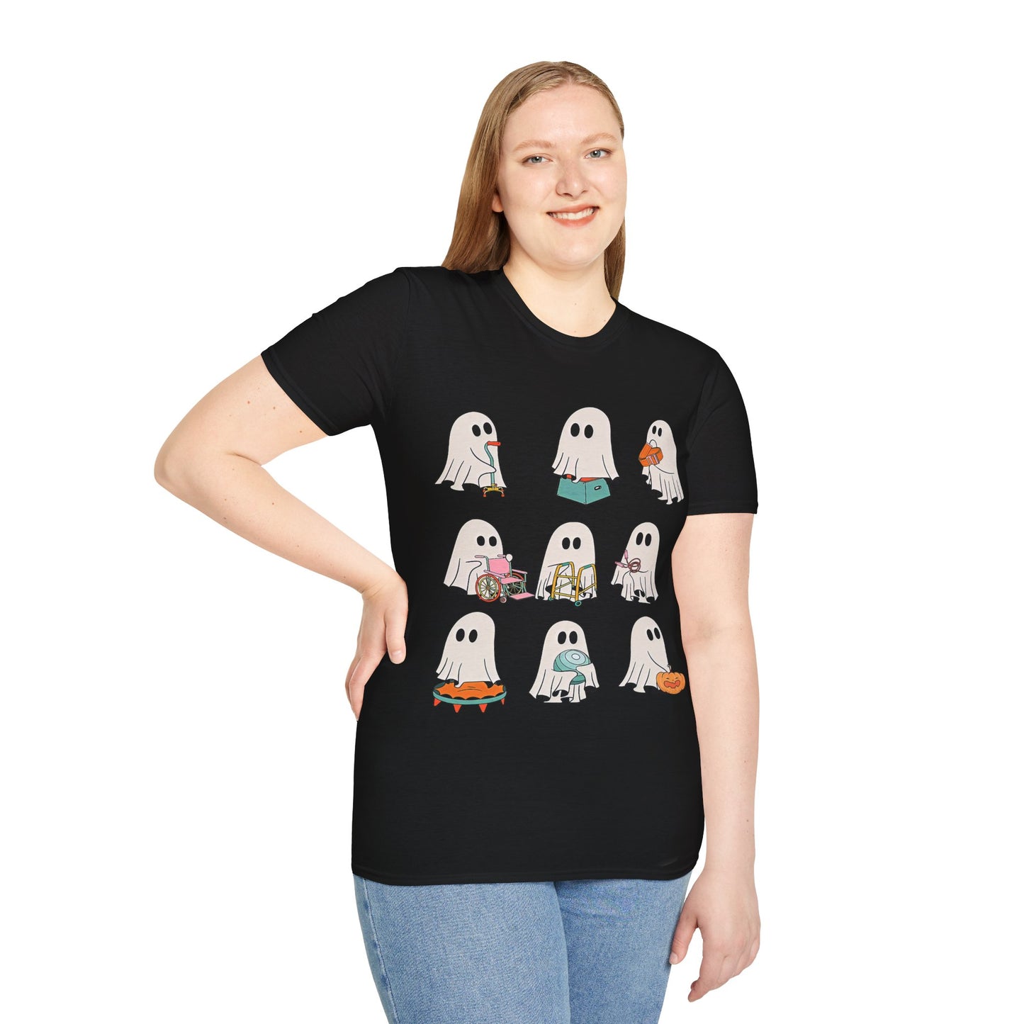 Cute Ghost Activities Unisex Softstyle T-Shirt, Halloween Shirt, Holiday Tee, Ghost Lover Gift, Casual Wear, Spooky Style