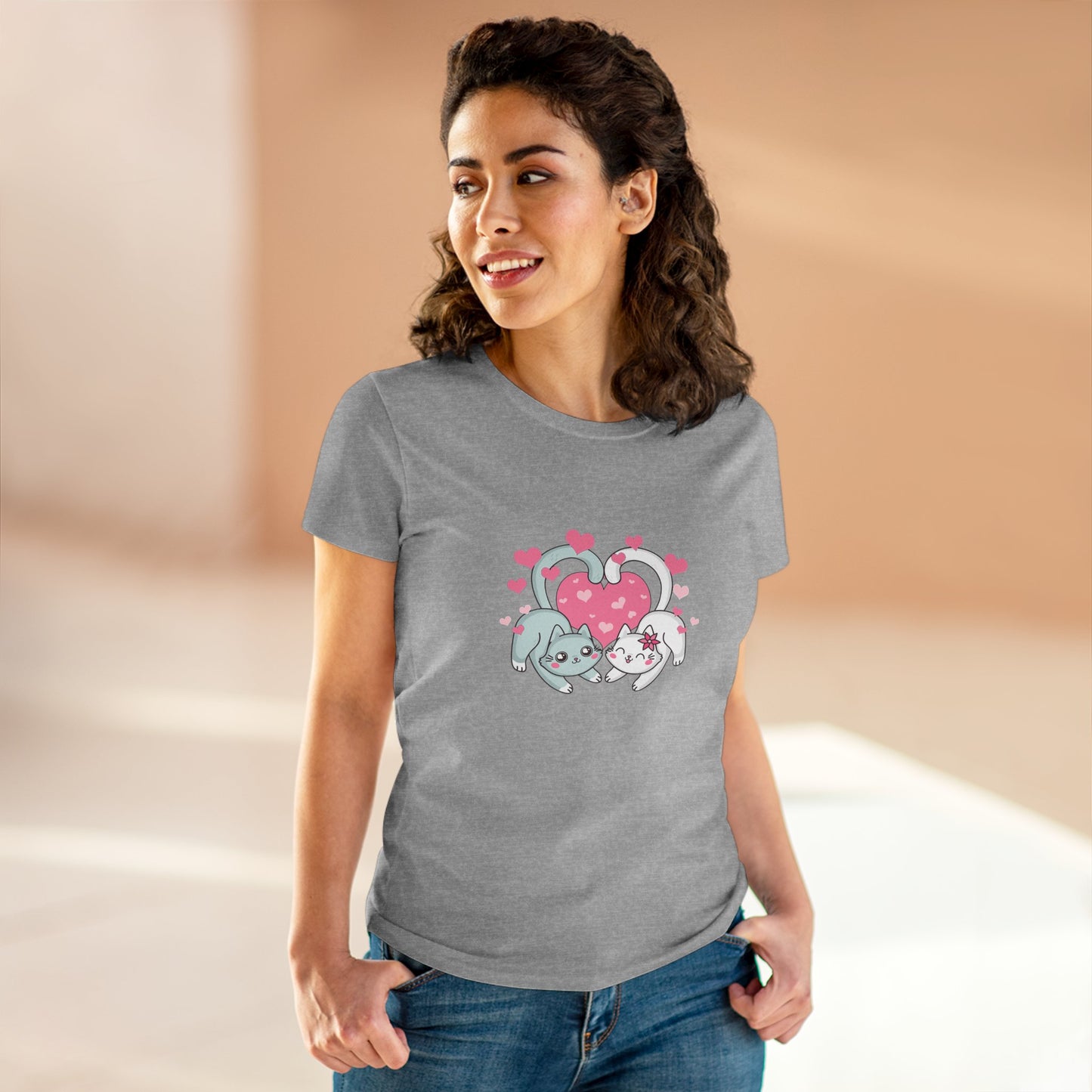 Cute Cat Love Tee for Pet Lovers, Valentine's Day Gift, Women's Casual Cotton T-Shirt, Cat Lover Shirt, Unique Pet Gift