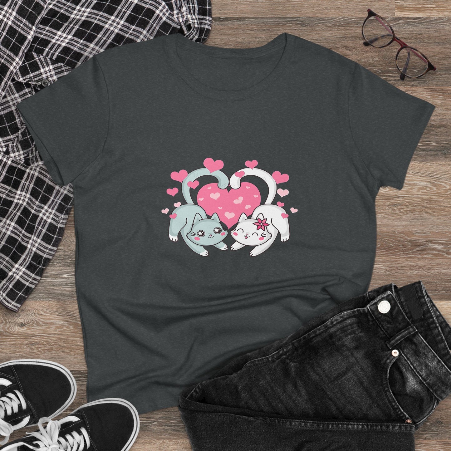 Cute Cat Love Tee for Pet Lovers, Valentine's Day Gift, Women's Casual Cotton T-Shirt, Cat Lover Shirt, Unique Pet Gift