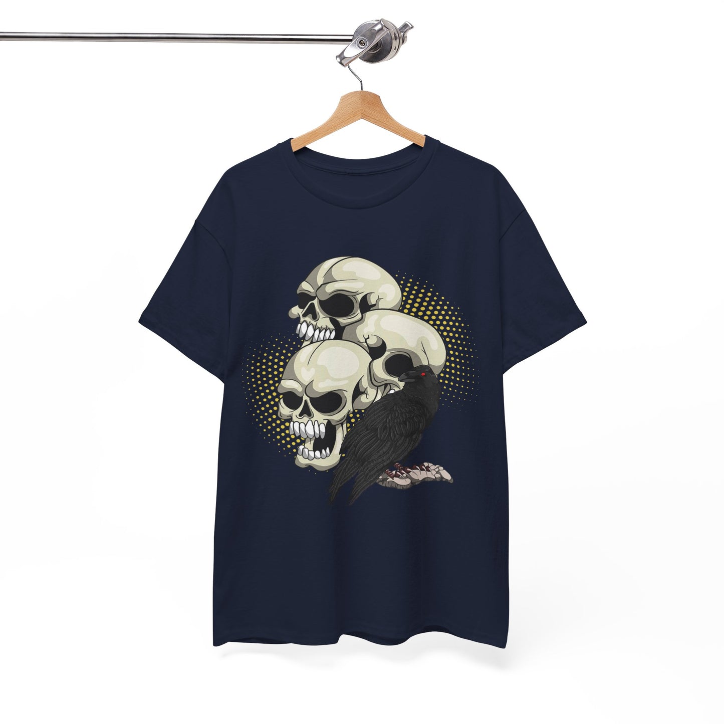 Skull Crow Tee - Unisex Heavy Cotton T-Shirt, Edgy Graphic Shirt, Gothic Style Apparel, Halloween Outfit, Alternative Fashion